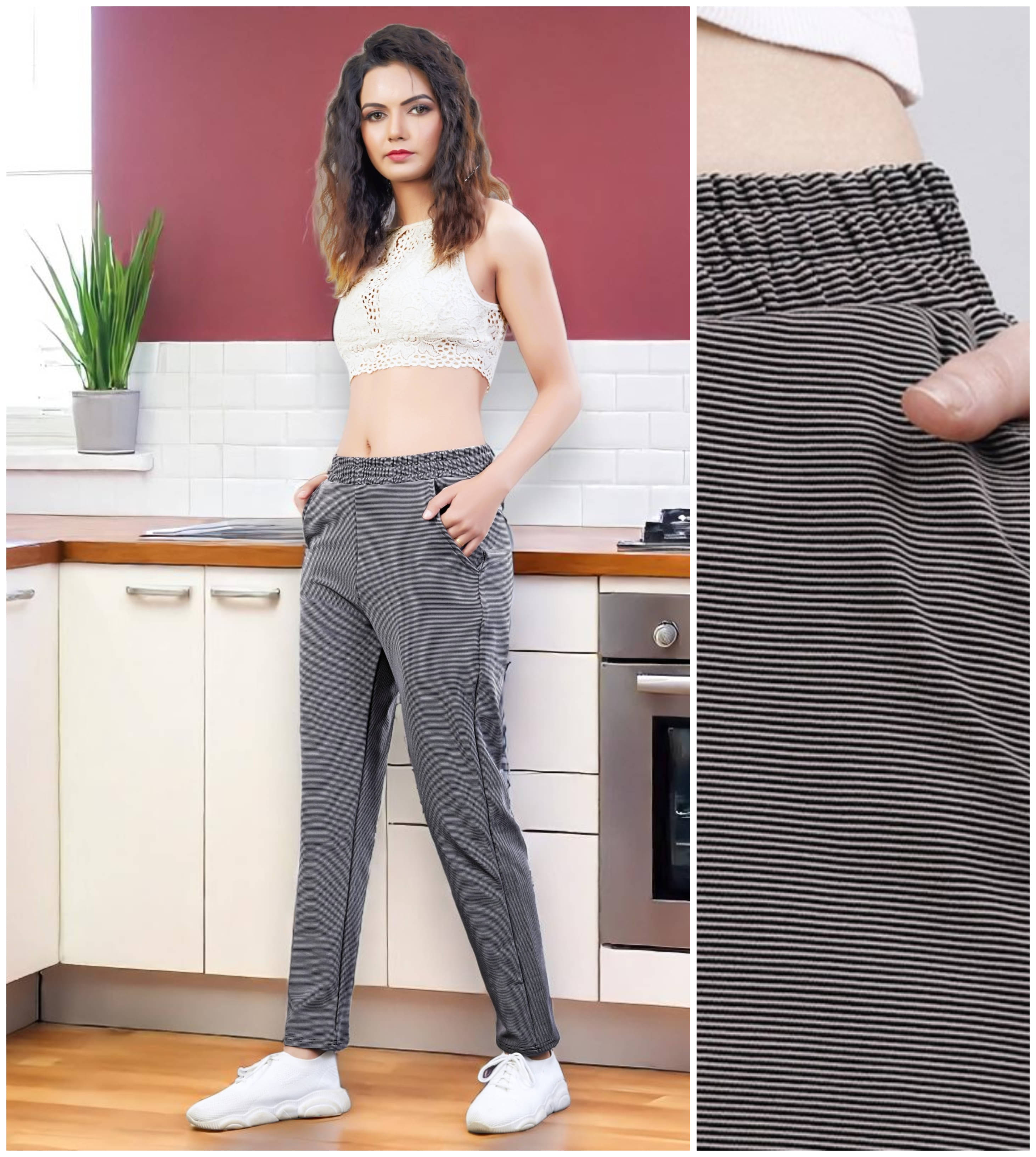     			Leewan Pack of 1 Cotton Straight Women's Casual Pants ( Light Grey )