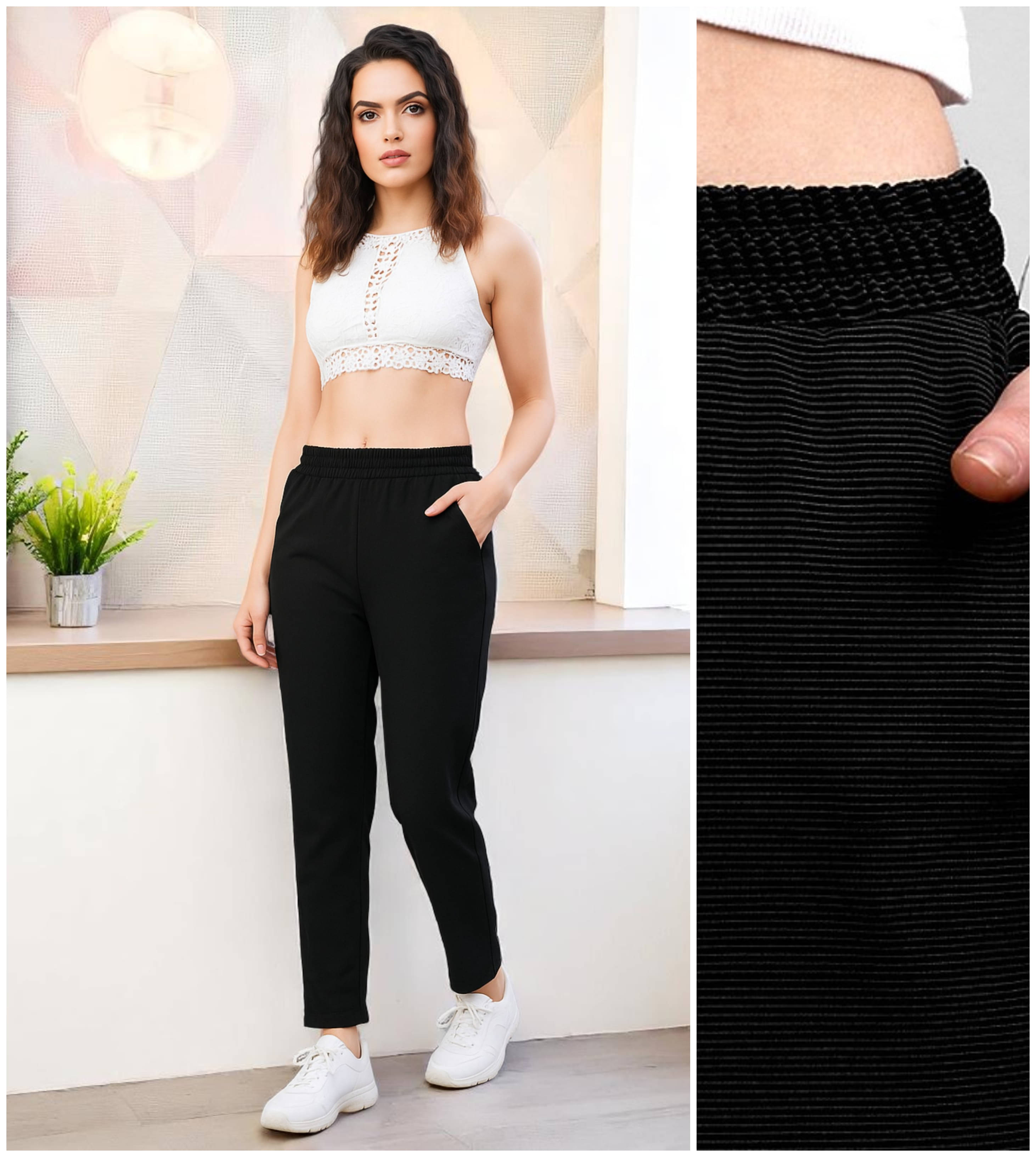     			Leewan Pack of 1 Cotton Straight Women's Casual Pants ( Black )