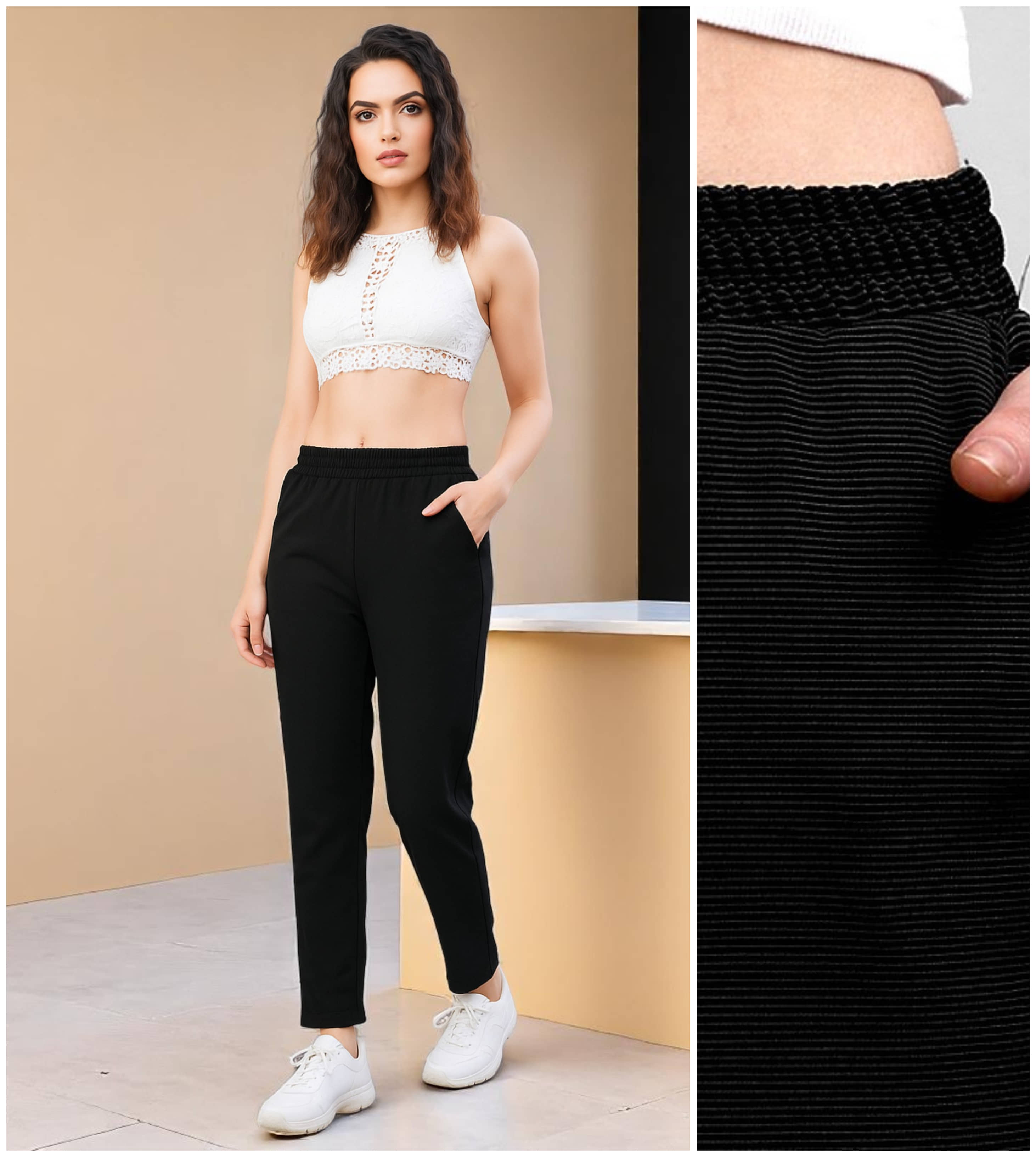 Leewan Women Knitted Joggers ( Black ) - Trousers | Buy online on ZillyBuy