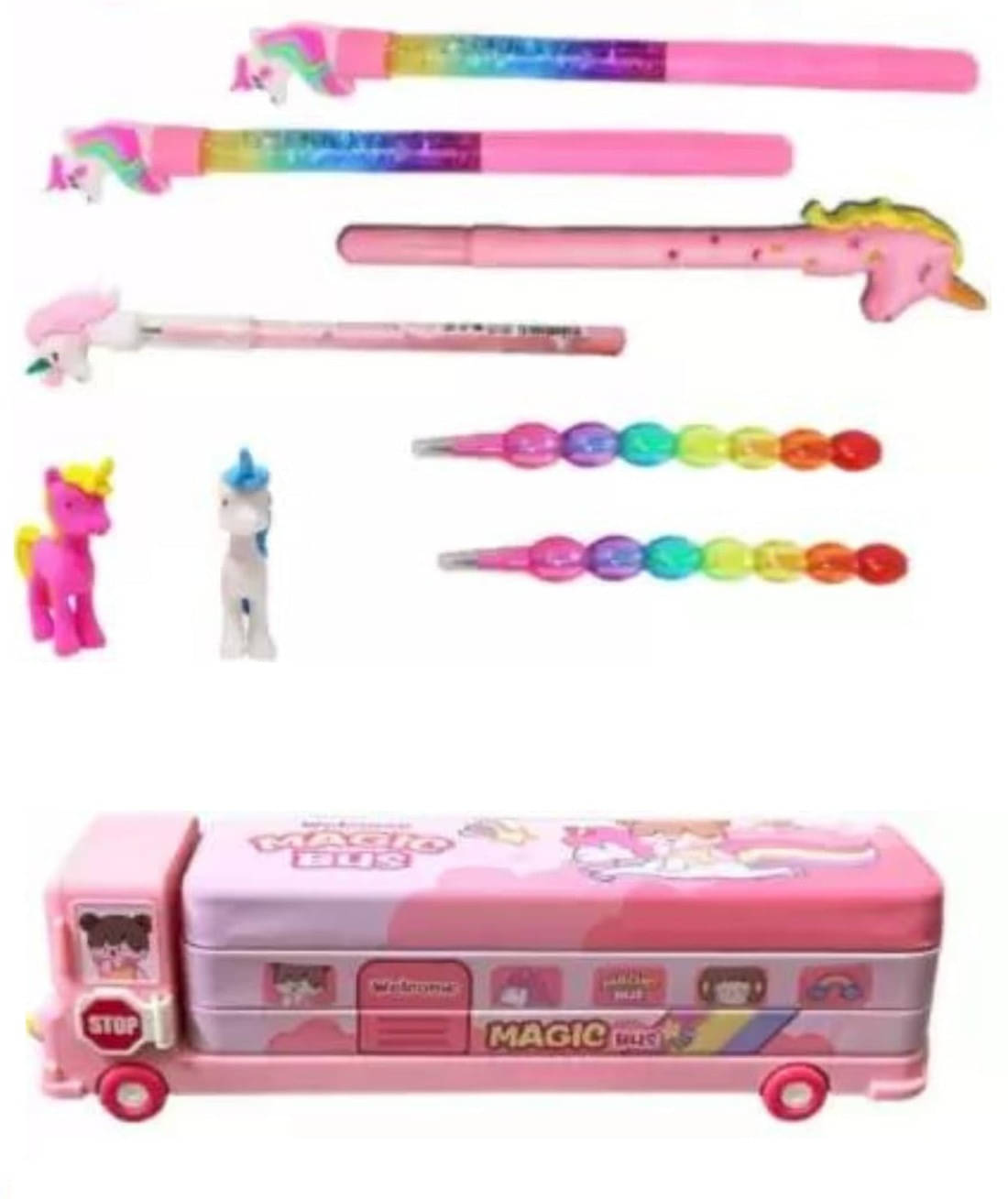     			MINDFIT Unicorn Theme Stationary Item Birthday Gift For Kids Geometric Box, Pen Pencil