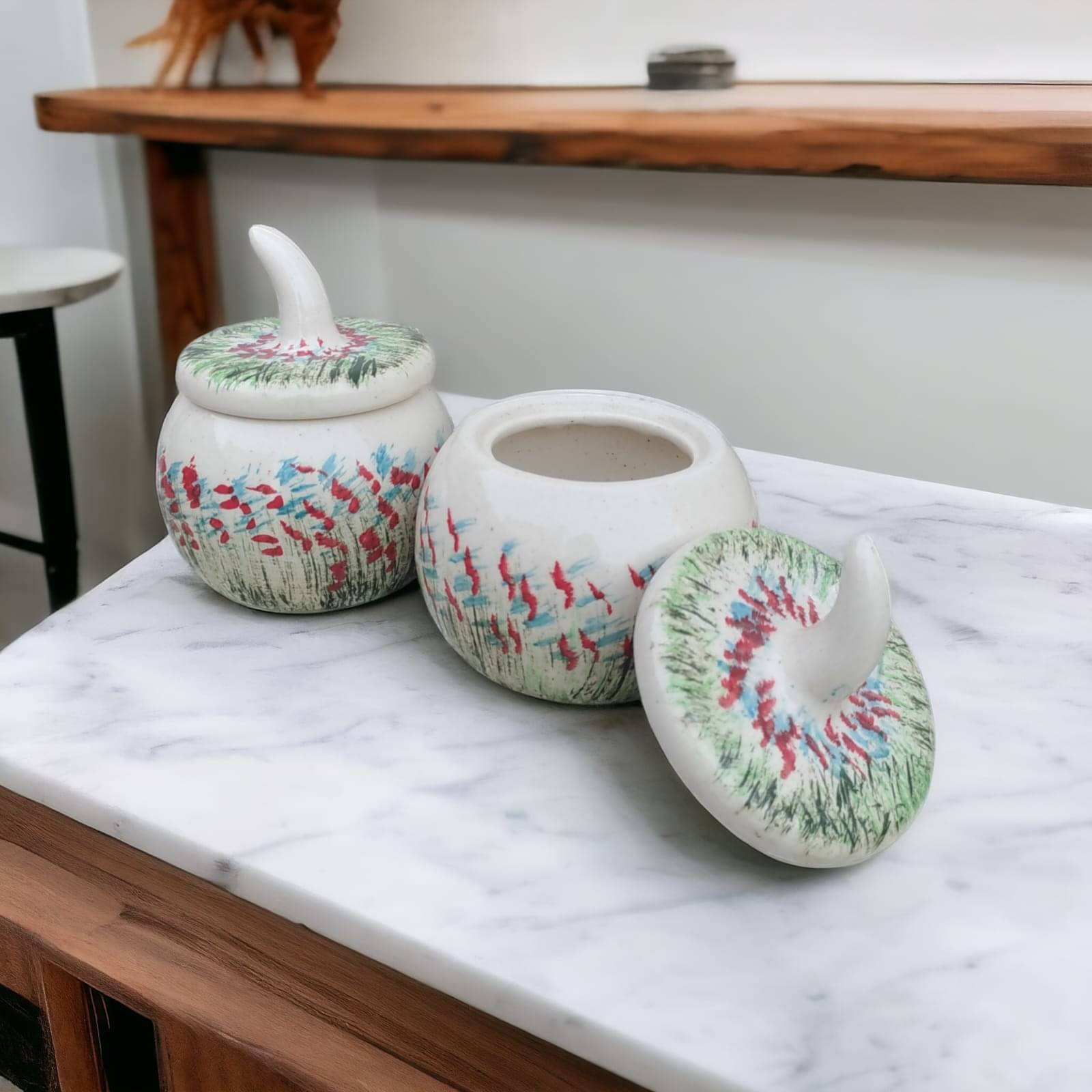    			Malaikah Multi Bish Slt Jar Ceramic Multicolor Tea/Coffee/Sugar Container ( Set of 2 )