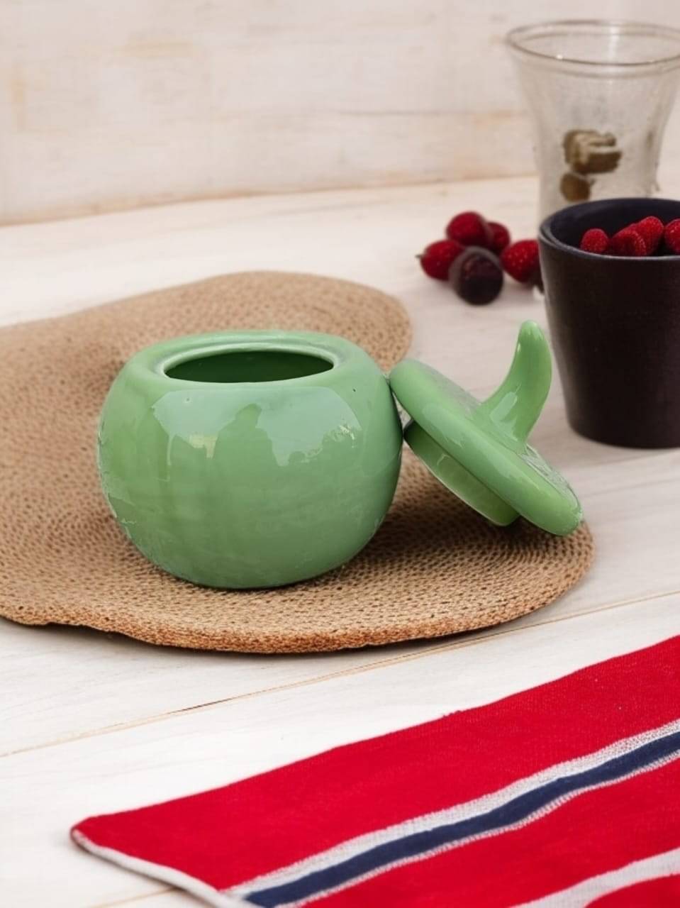 Malaikah Olive Solid Slt Jar Ceramic Olive Green Tea/Coffee/Sugar Container ( Set of 1 ) Malaikah Olive Solid Slt Jar Ceramic Olive Green Tea/Coffee/Sugar Container ( Set of 1 )