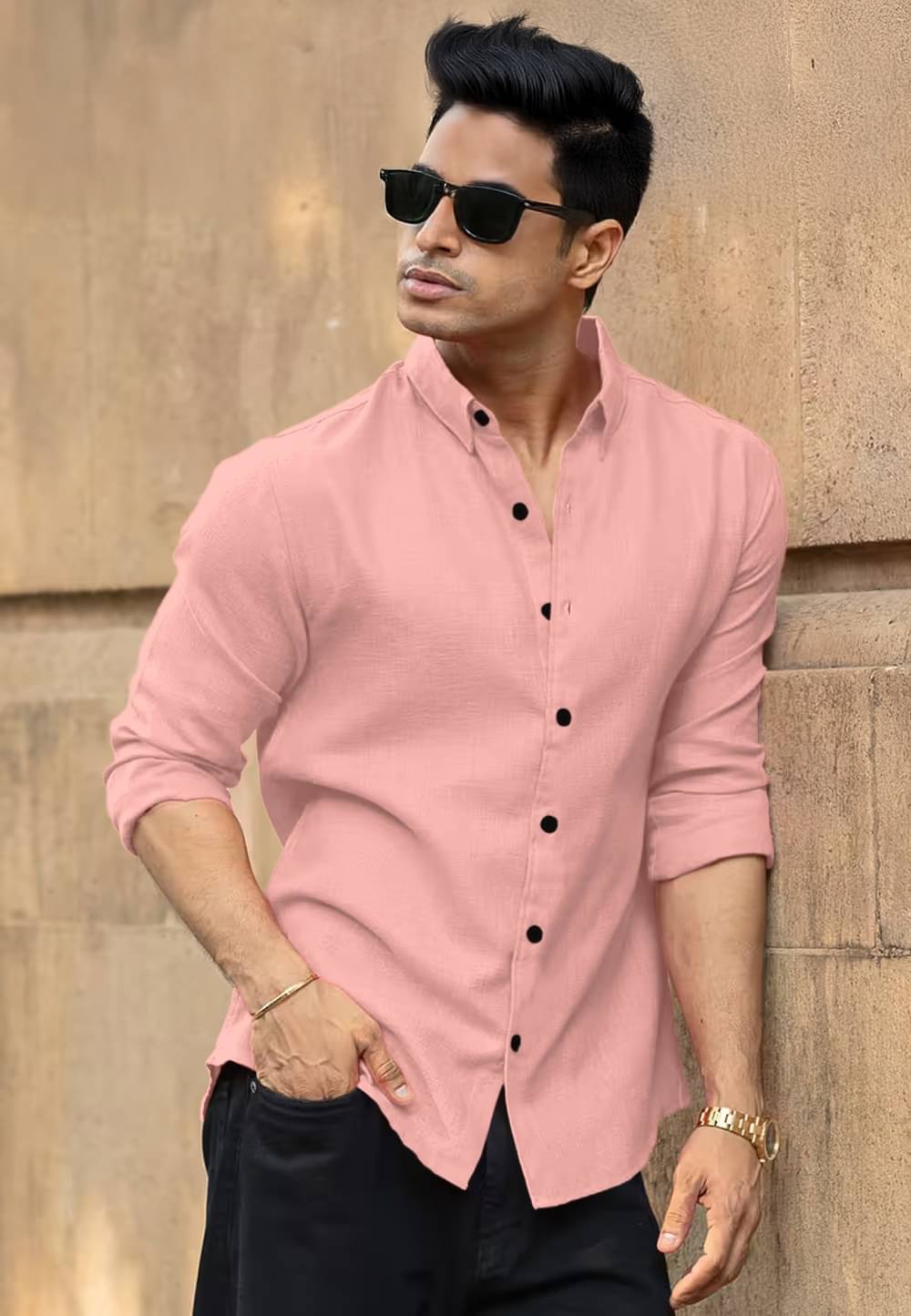     			Mameru 100% Cotton Regular Fit Solids Full Sleeves Men's Casual Shirt - Pink ( Pack of 1 )