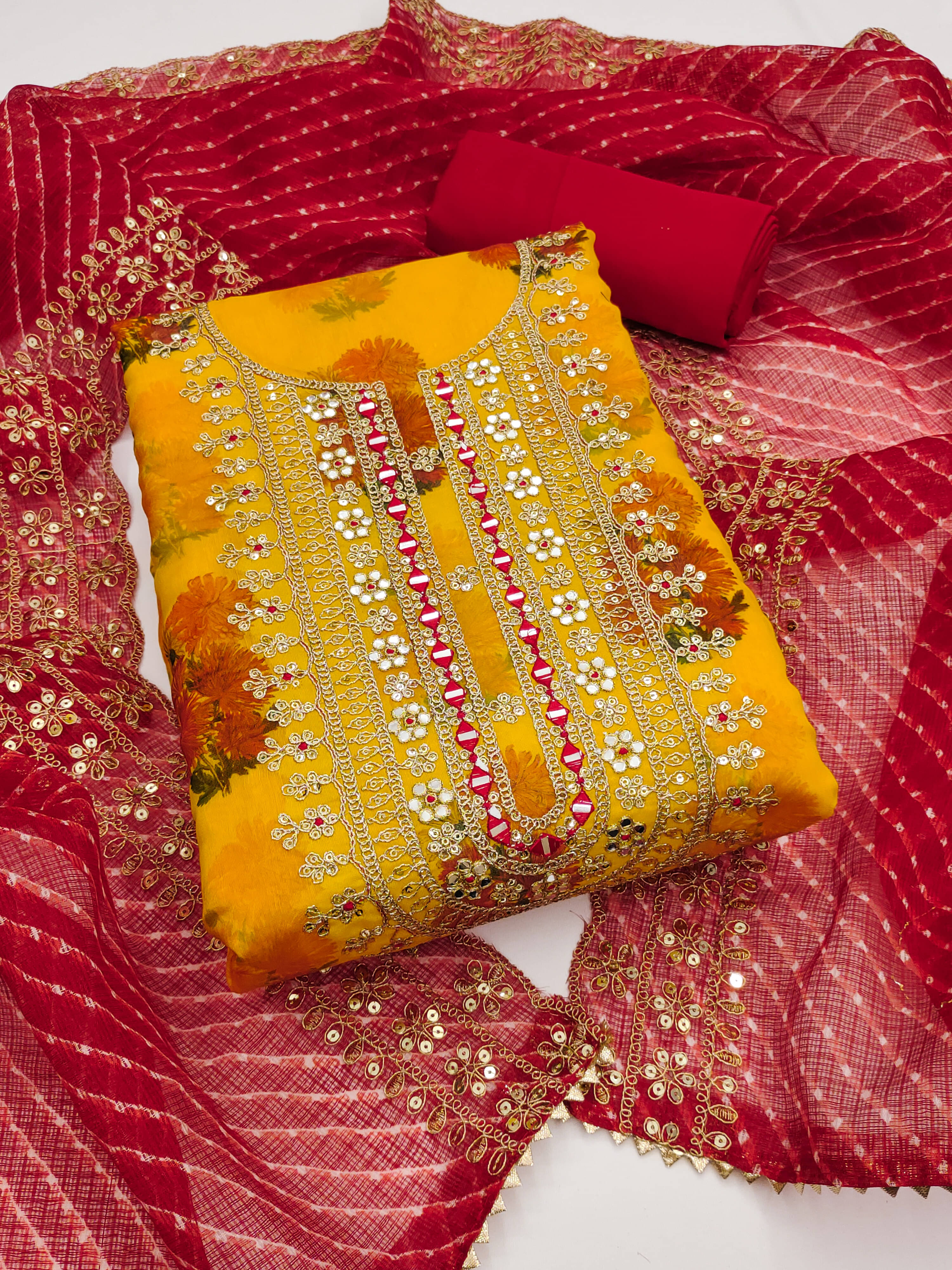 Nayanthara Trends Women Chanderi Unstitched Dress Material ( Yellow ) Nayanthara Trends Women Chanderi Unstitched Dress Material ( Yellow )
