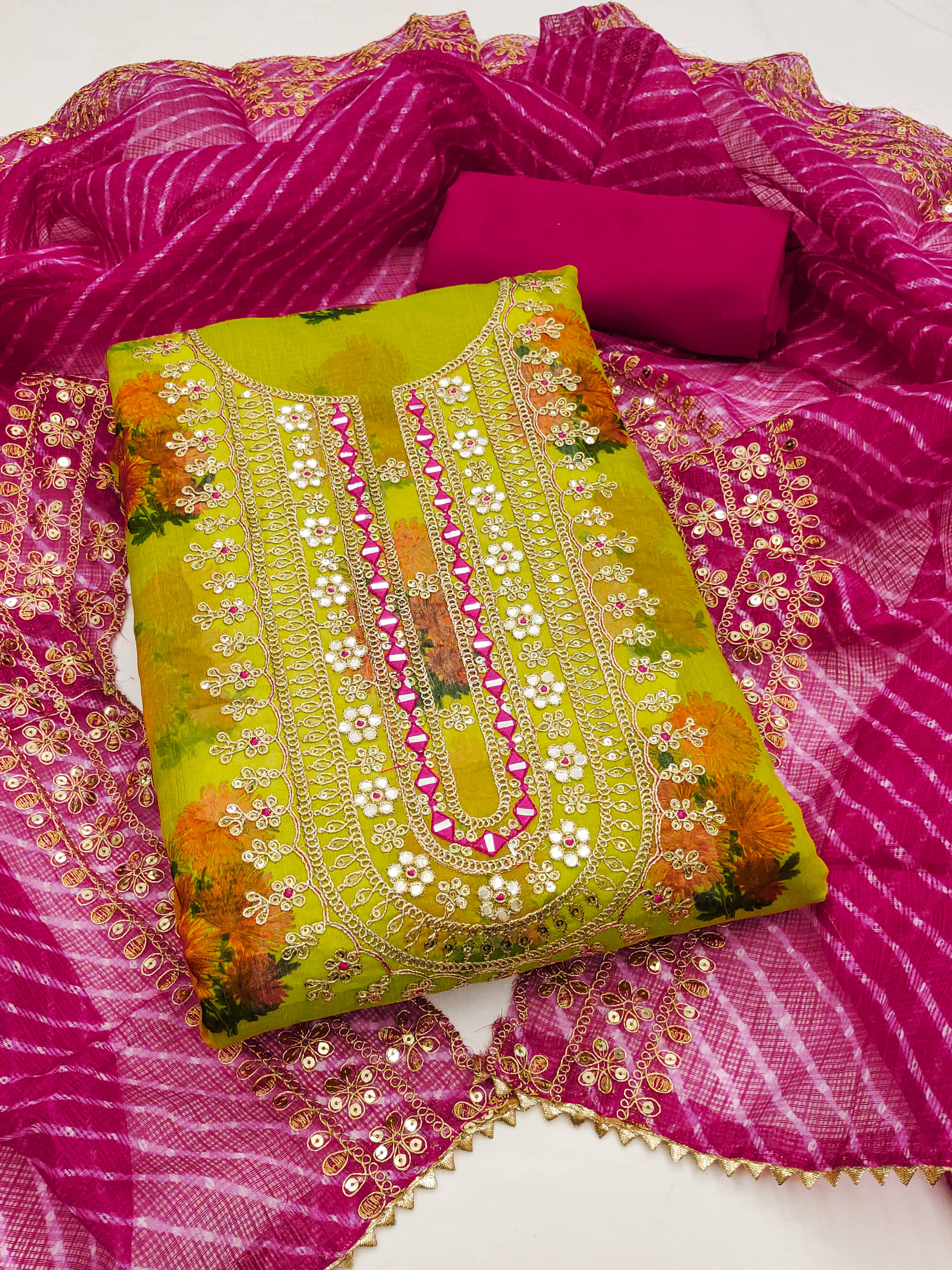 Nayanthara Trends Women Chanderi Unstitched Dress Material ( Green ) Nayanthara Trends Women Chanderi Unstitched Dress Material ( Green )