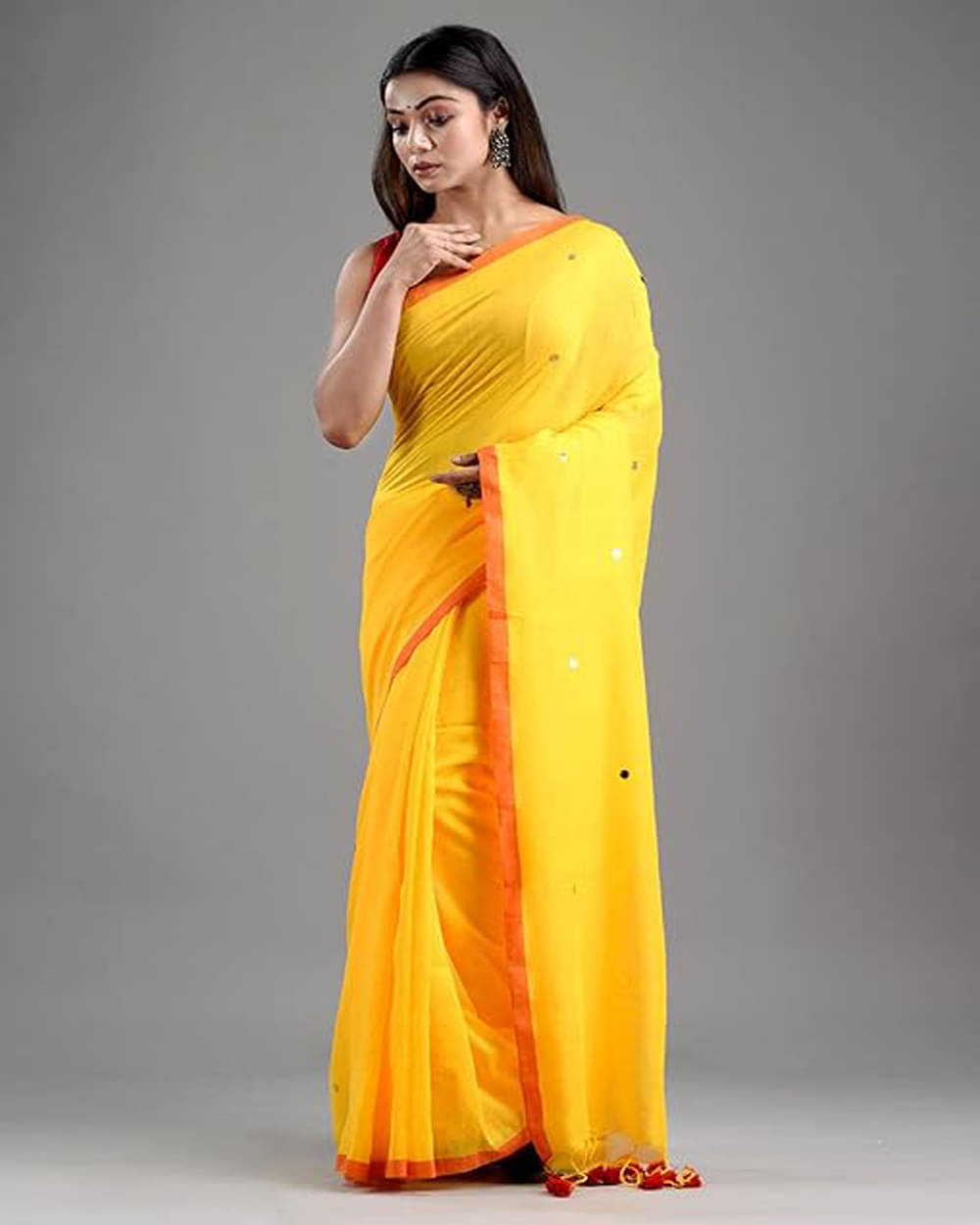 PIYARI FASHION Cotton Blend Woven Tant Saree With Unstitched Blouse Piece ( Yellow )     			PIYARI FASHION Cotton Blend Woven Tant Saree With Unstitched Blouse Piece ( Yellow )