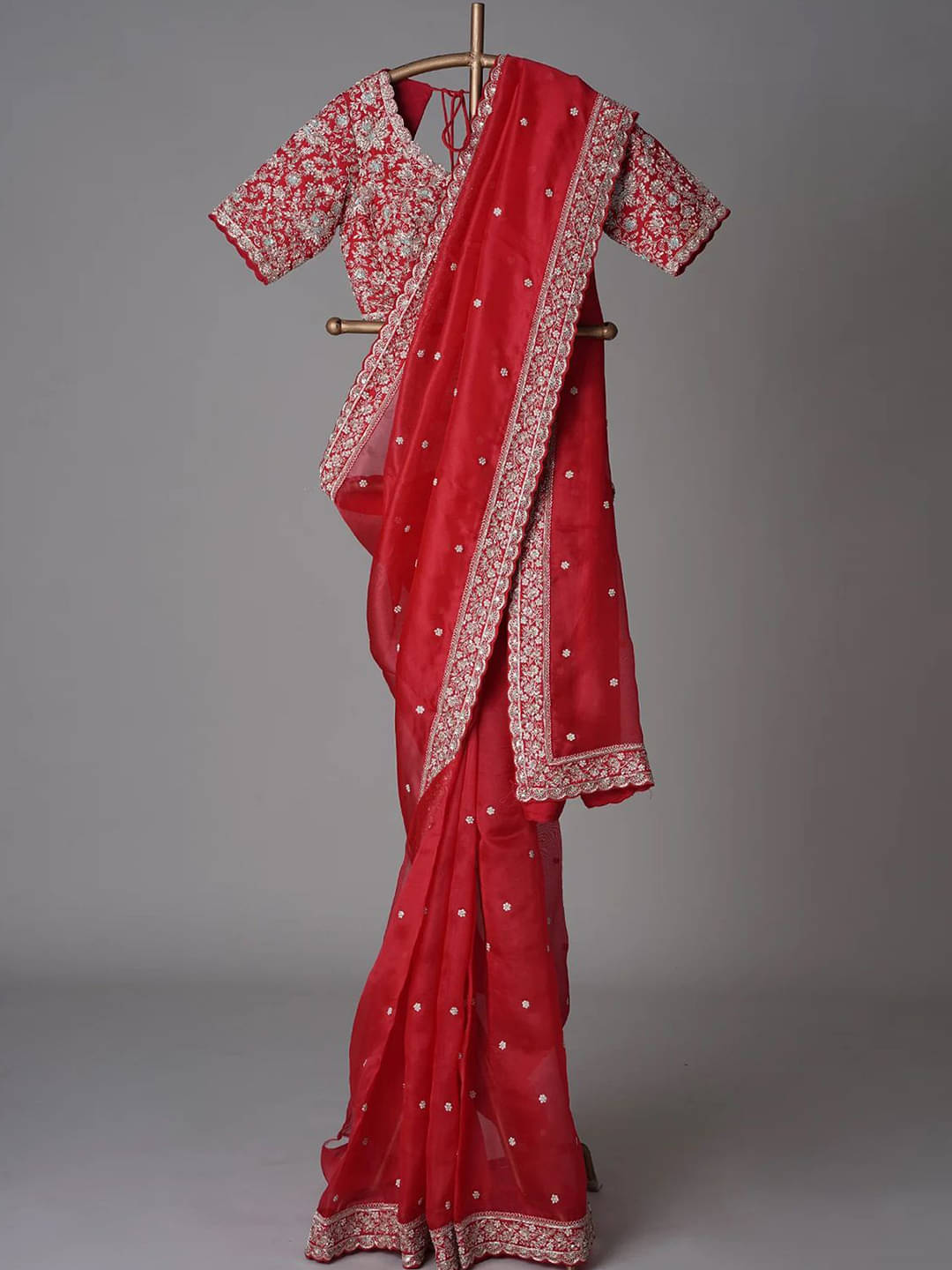     			Prazvika Silk Embroidered Chanderi saree With Unstitched Blouse Piece ( Red,Maroon )