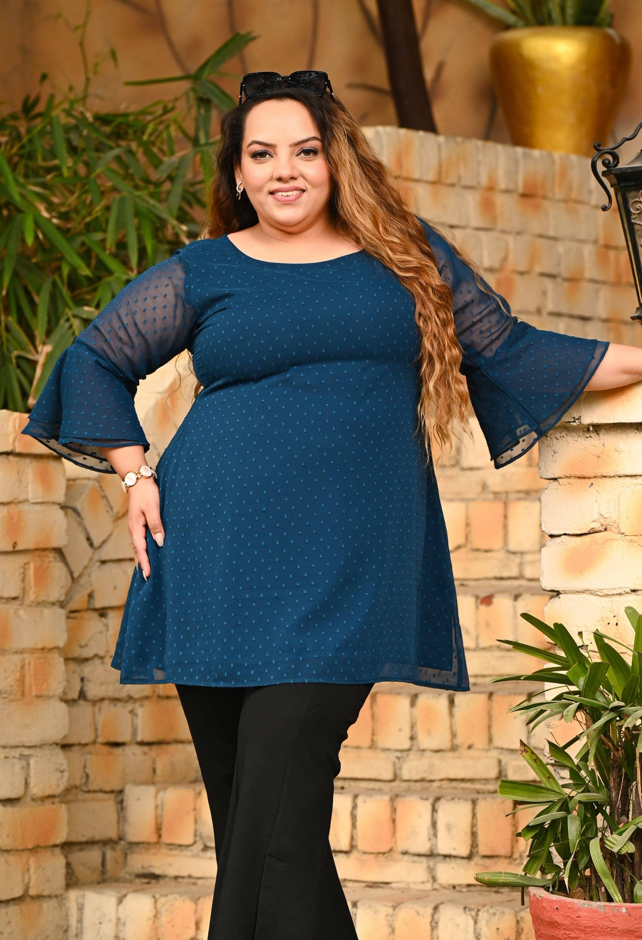 PrettyPlus by Desinoor.com Women's Georgette A-Line Top ( Teal ) PrettyPlus by Desinoor.com Women's Georgette A-Line Top ( Teal )