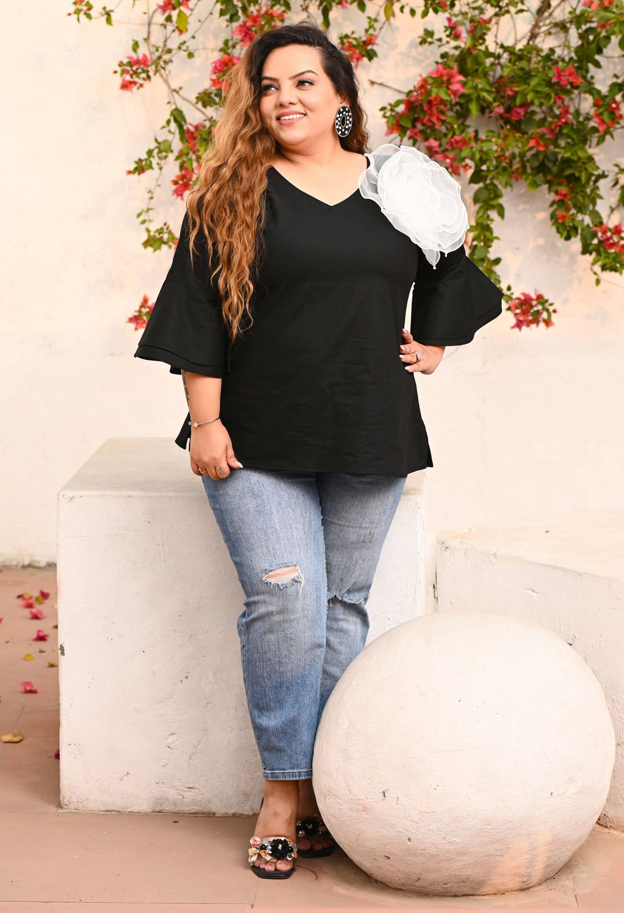 PrettyPlus by Desinoor.com Women's Cotton A-Line Top ( Black )     			PrettyPlus by Desinoor.com Women's Cotton A-Line Top ( Black )