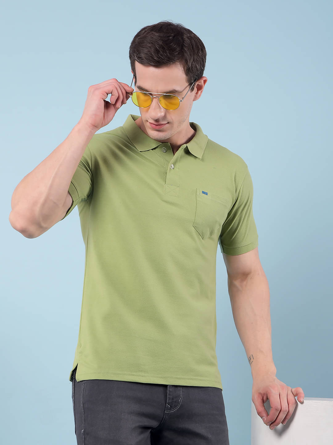 RKG Men Cotton Blend Regular Fit Solid Polo T Shirt ( Lime Green ) RKG Men Cotton Blend Regular Fit Solid Polo T Shirt ( Lime Green )