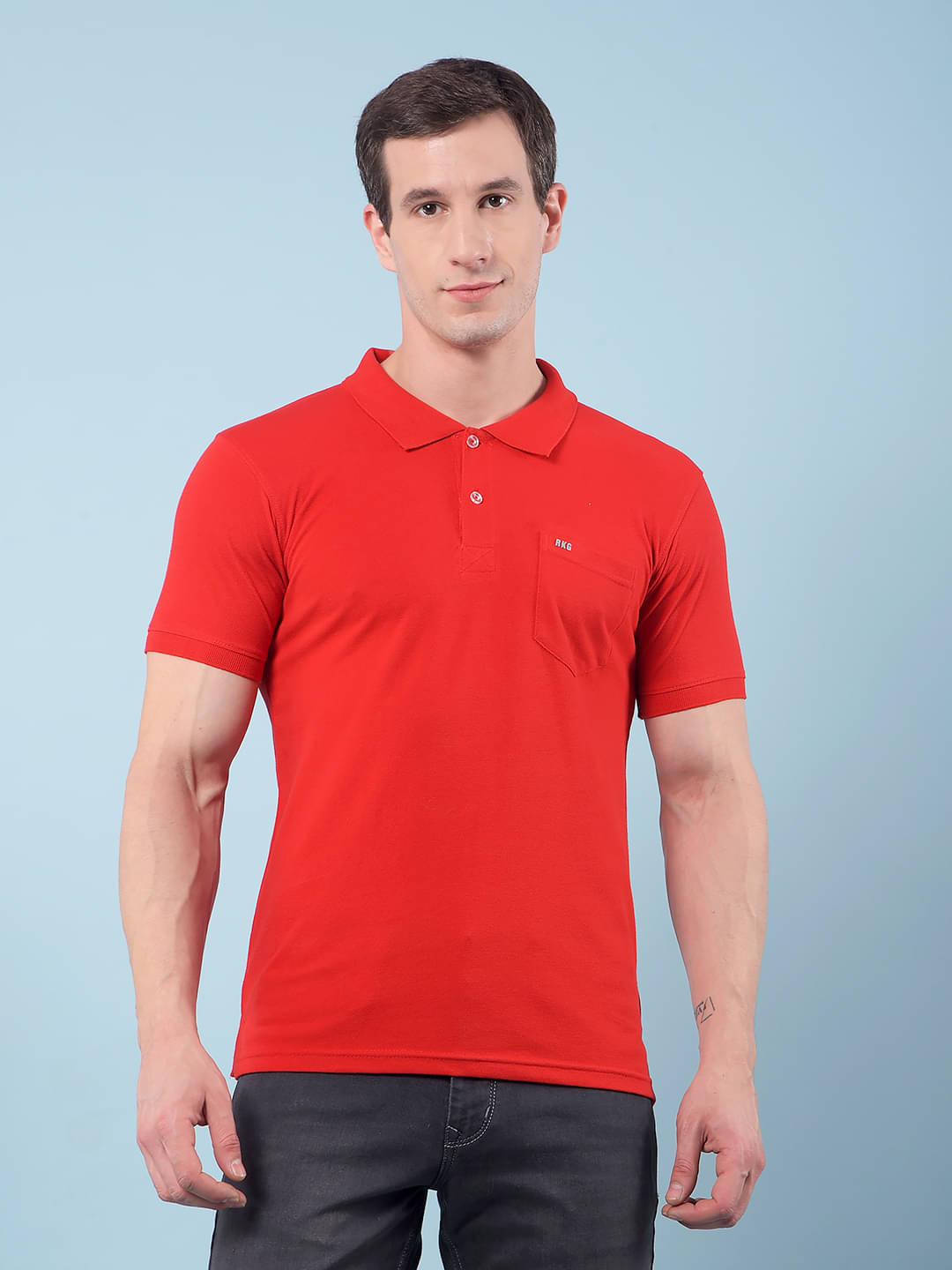     			RKG Men Cotton Blend Regular Fit Solid Polo T Shirt ( Red )