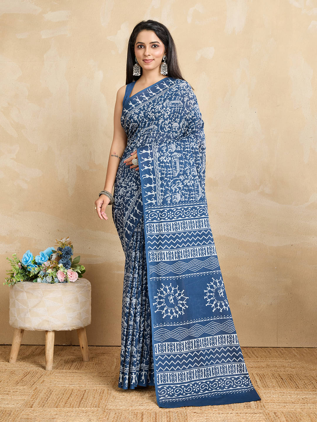     			SHANVIKA Cotton Printed Sambalpuri Saree Without Blouse Piece ( Indigo )