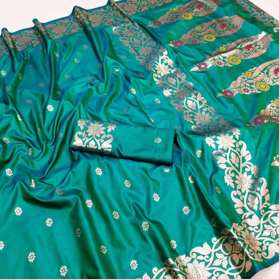 Semore Art Silk Solid Banarasi saree With Unstitched Blouse Piece ( Light Blue ) Semore Art Silk Solid Banarasi saree With Unstitched Blouse Piece ( Light Blue )