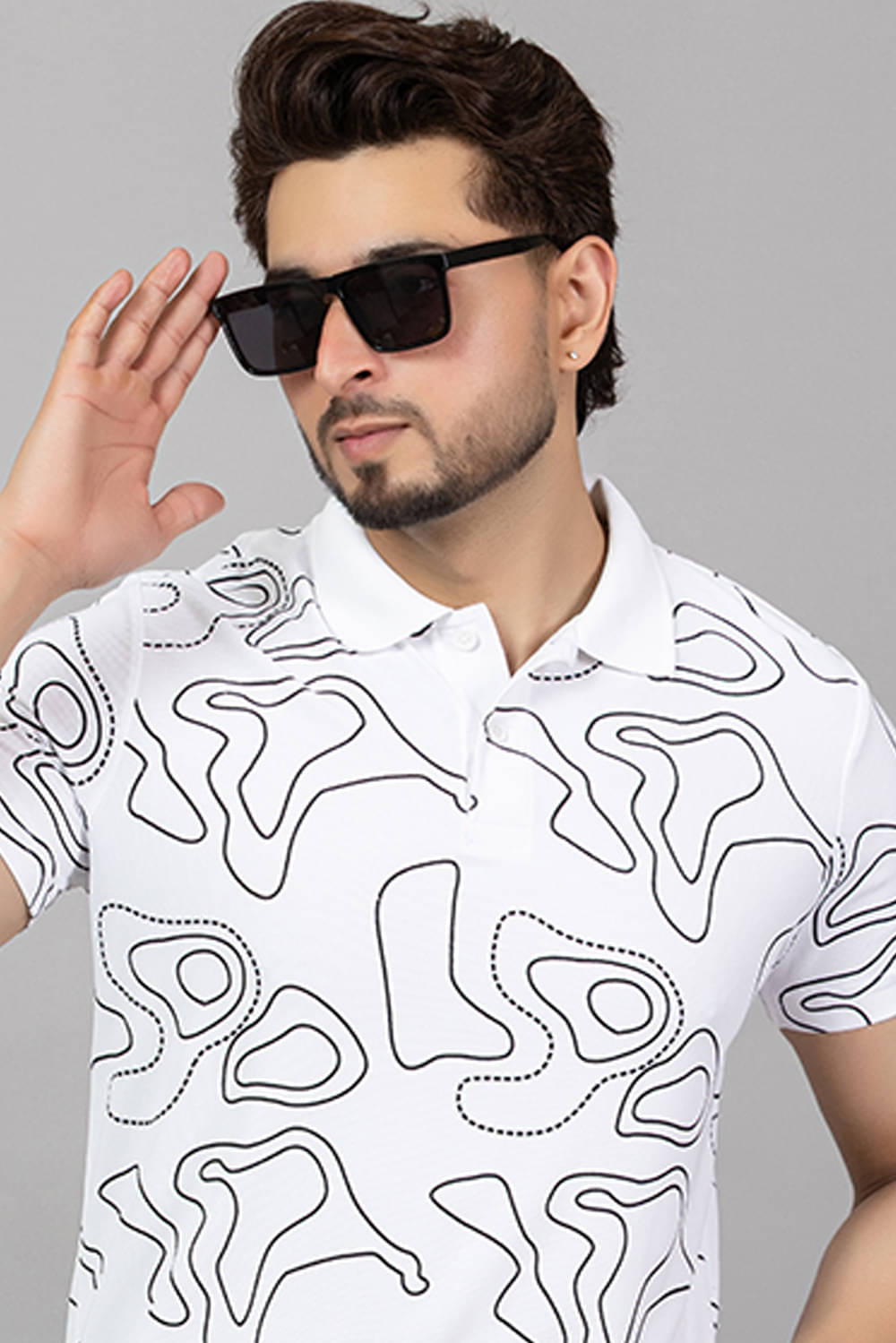     			TRIUS Men Cotton Blend Regular Fit Printed Polo T Shirt ( White )