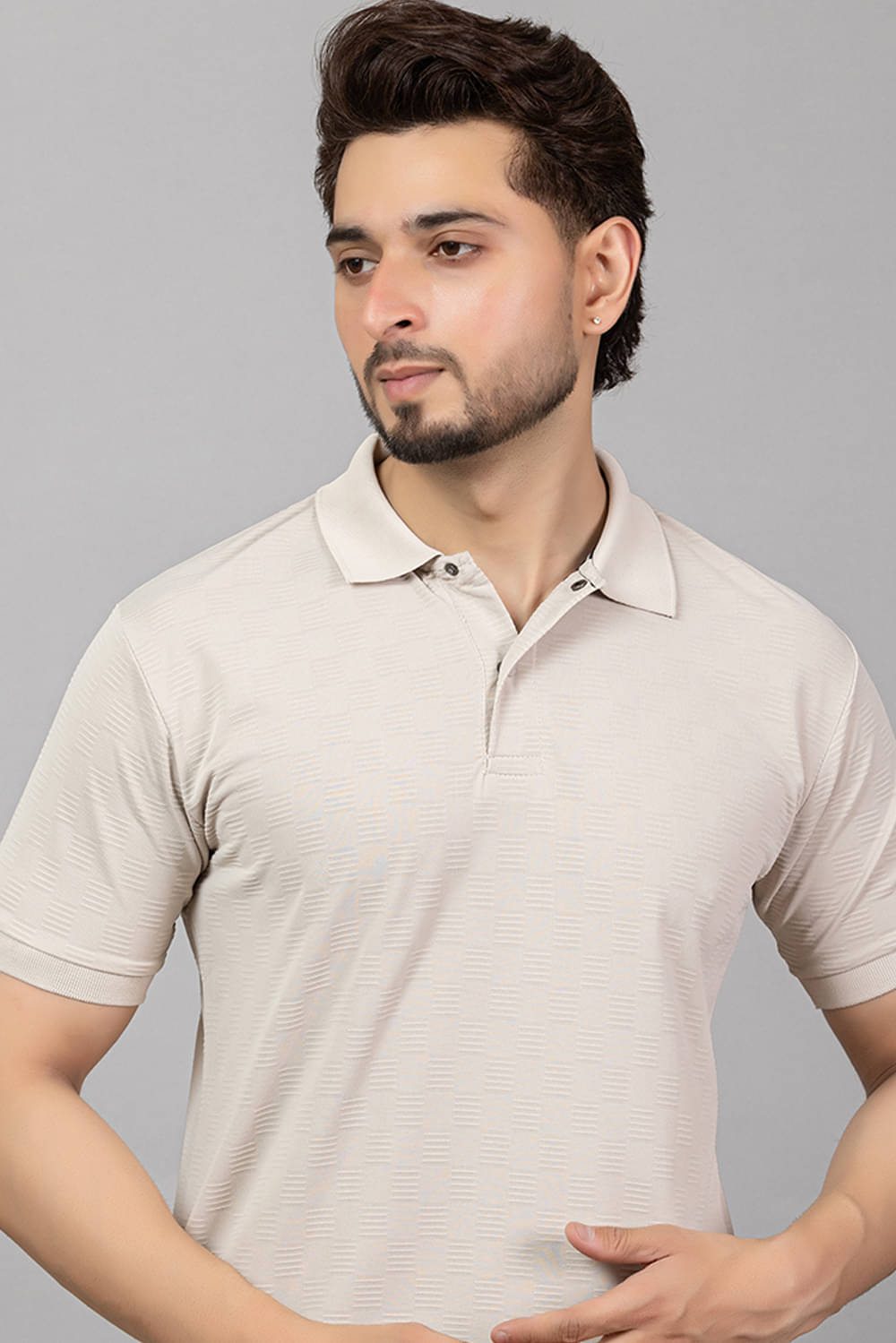TRIUS Men Cotton Blend Regular Fit Self Design Polo T Shirt ( Off White ) TRIUS Men Cotton Blend Regular Fit Self Design Polo T Shirt ( Off White )