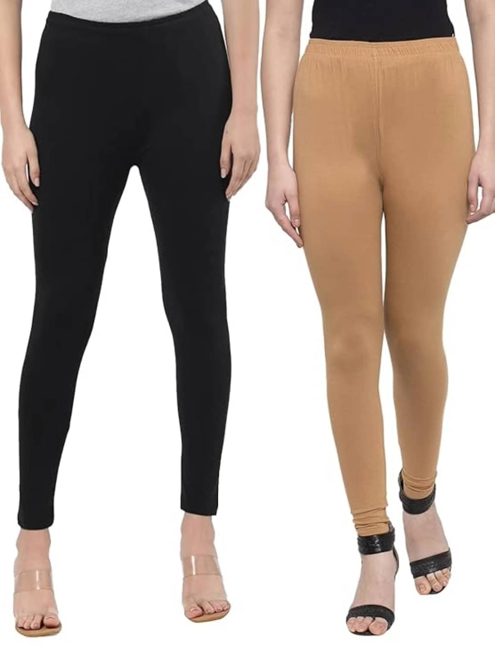     			ULTIMATE SHOPPING NETWORK Pack of 2 Lycra Women's Leggings ( Beige,Black )