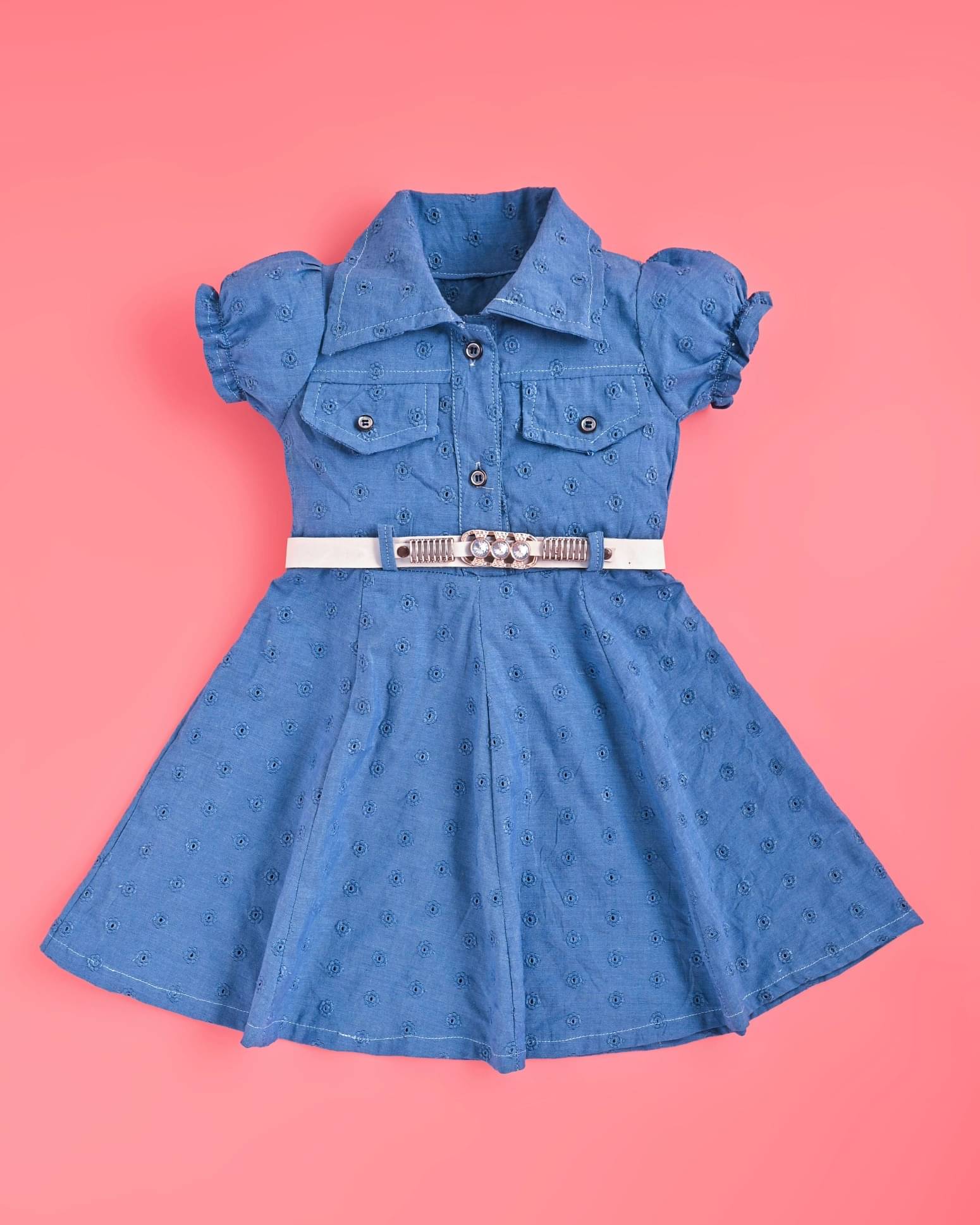     			sm gold Cotton Blend Frock For Girls ( Pack of 1 , Blue )