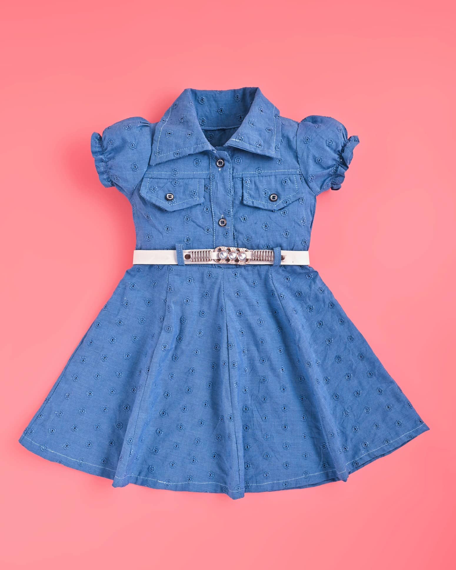 sm gold Cotton Blend Frock For Girls ( Pack of 1 , Blue )