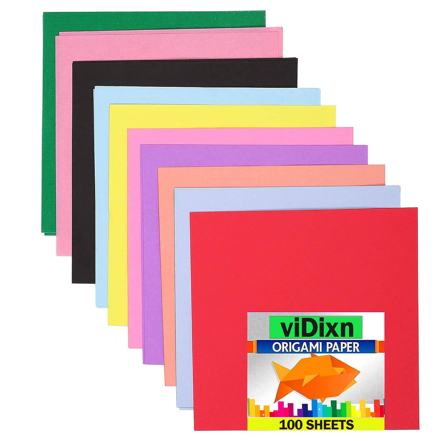     			viDixn (VDX-10) DIY Square Origami Paper Double Sides Solid Color Folding Paper Multicolor Kids Handmade Scrapbooking Craft Accessories Unruled (15 x 15) Origami Paper (Mixed Color_ 100-Pcs_Pack of 1)