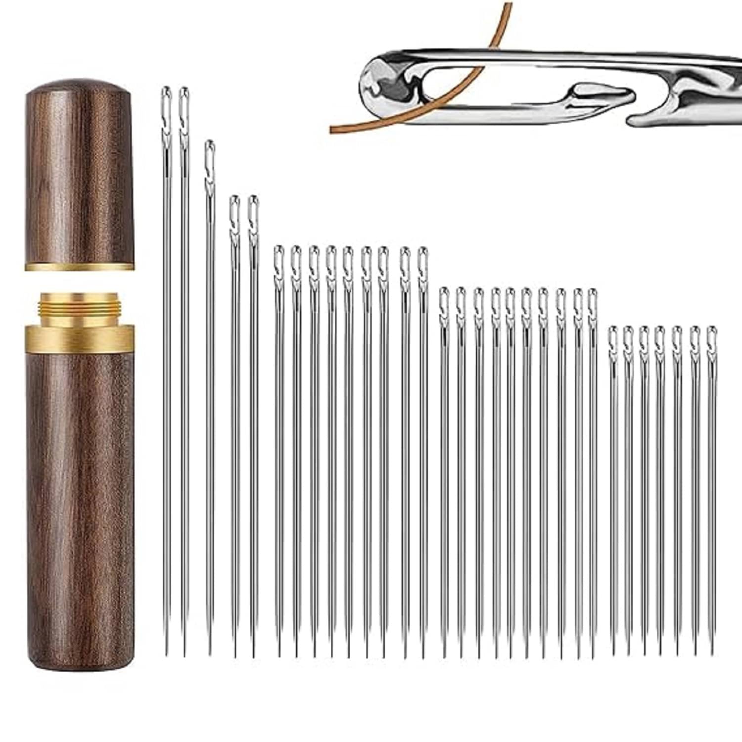     			30pcs Quilting Needle Self-Threading Quilting Needle with Wooden Needle Case Long Quilting Needle of Various Sizes Easy Self-Threading Quilting Needle for Quilting