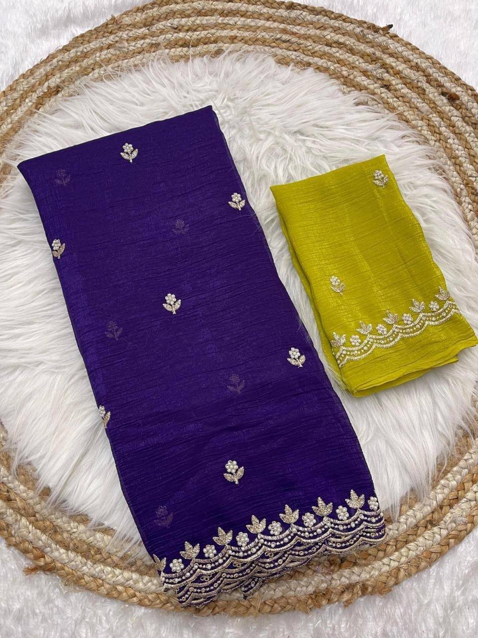     			A TO Z CART Satin Embellished Paithani Sarees With Unstitched Blouse Piece ( Blue )