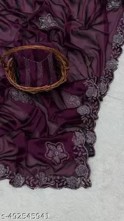 ABHIBRITY SAREE Crepe Embellished Coorgi Saree With Unstitched Blouse Piece ( Purple ) ABHIBRITY SAREE Crepe Embellished Coorgi Saree With Unstitched Blouse Piece ( Purple )
