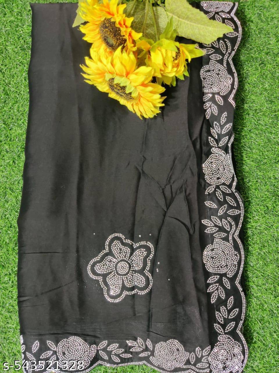     			ABHIBRITY SAREE Crepe Embellished Coorgi Saree With Unstitched Blouse Piece ( Black )