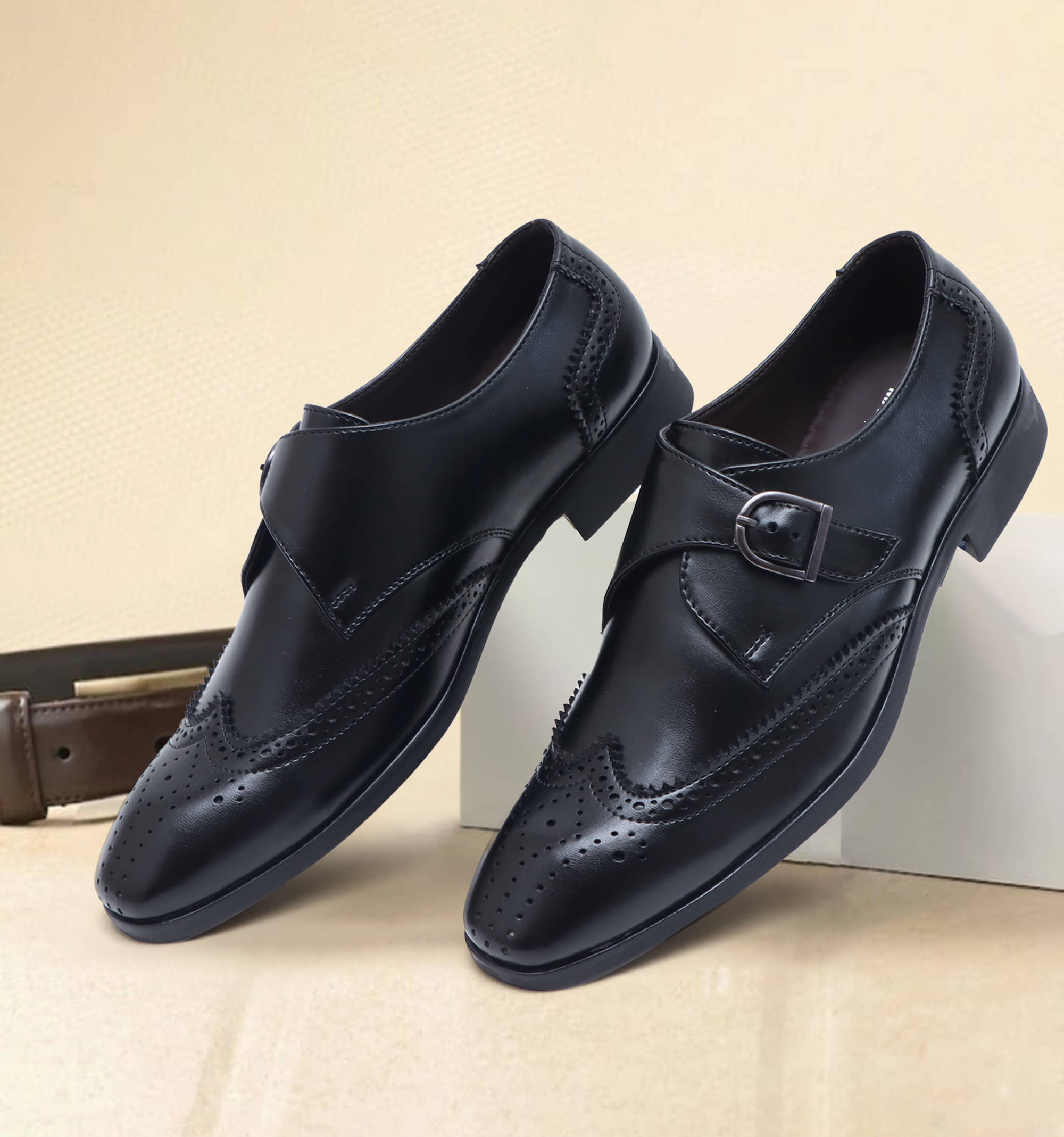     			ALCAZO Black Men's Monk Strap Formal Shoes