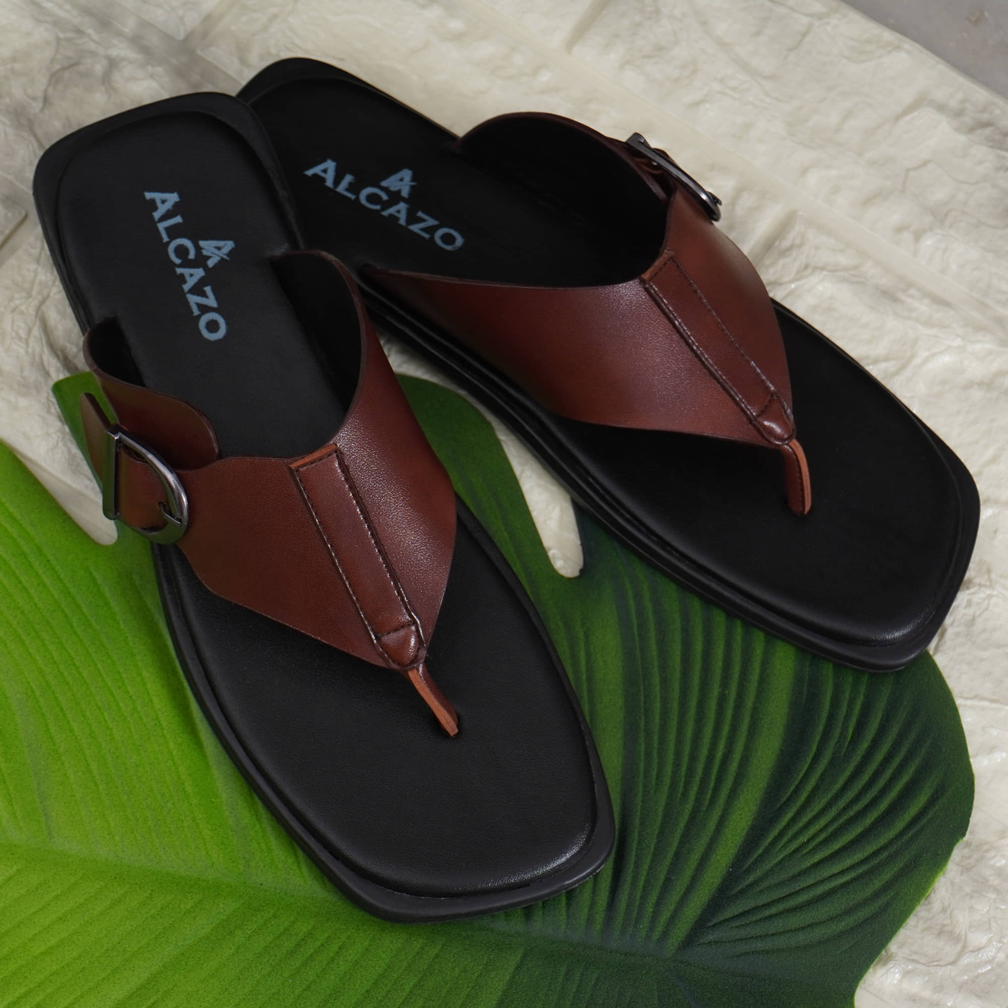 ALCAZO Brown Men's Thong Flip Flop