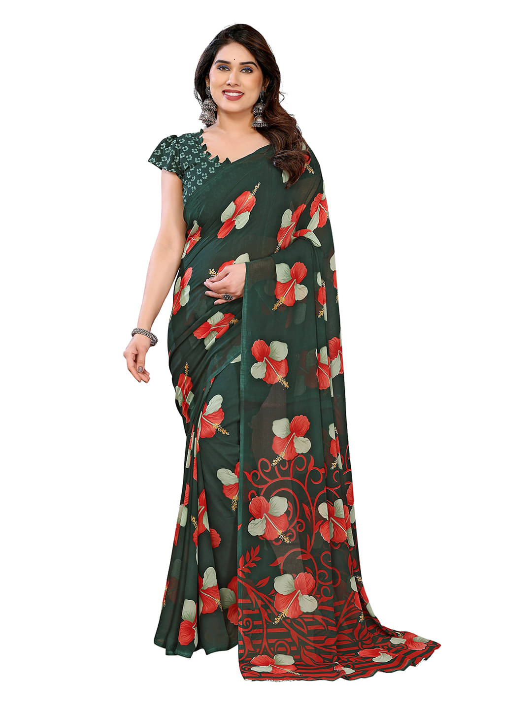 ANAND SAREES Georgette Printed Ilkal Saree With Unstitched Blouse Piece ( Green ) ANAND SAREES Georgette Printed Ilkal Saree With Unstitched Blouse Piece ( Green )