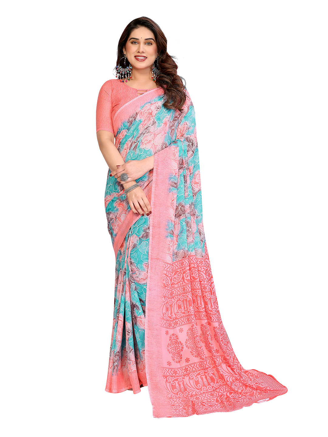 ANAND SAREES Georgette Printed Ilkal Saree With Unstitched Blouse Piece ( Pink ) ANAND SAREES Georgette Printed Ilkal Saree With Unstitched Blouse Piece ( Pink )
