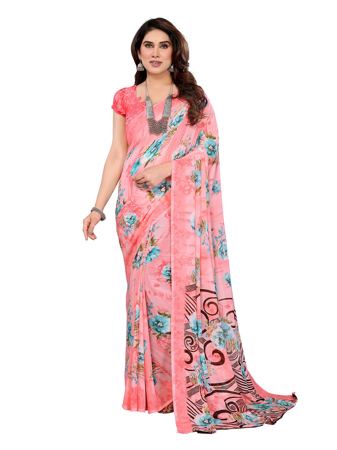 ANAND SAREES Georgette Printed Ilkal Saree With Unstitched Blouse Piece ( Pink ) ANAND SAREES Georgette Printed Ilkal Saree With Unstitched Blouse Piece ( Pink )