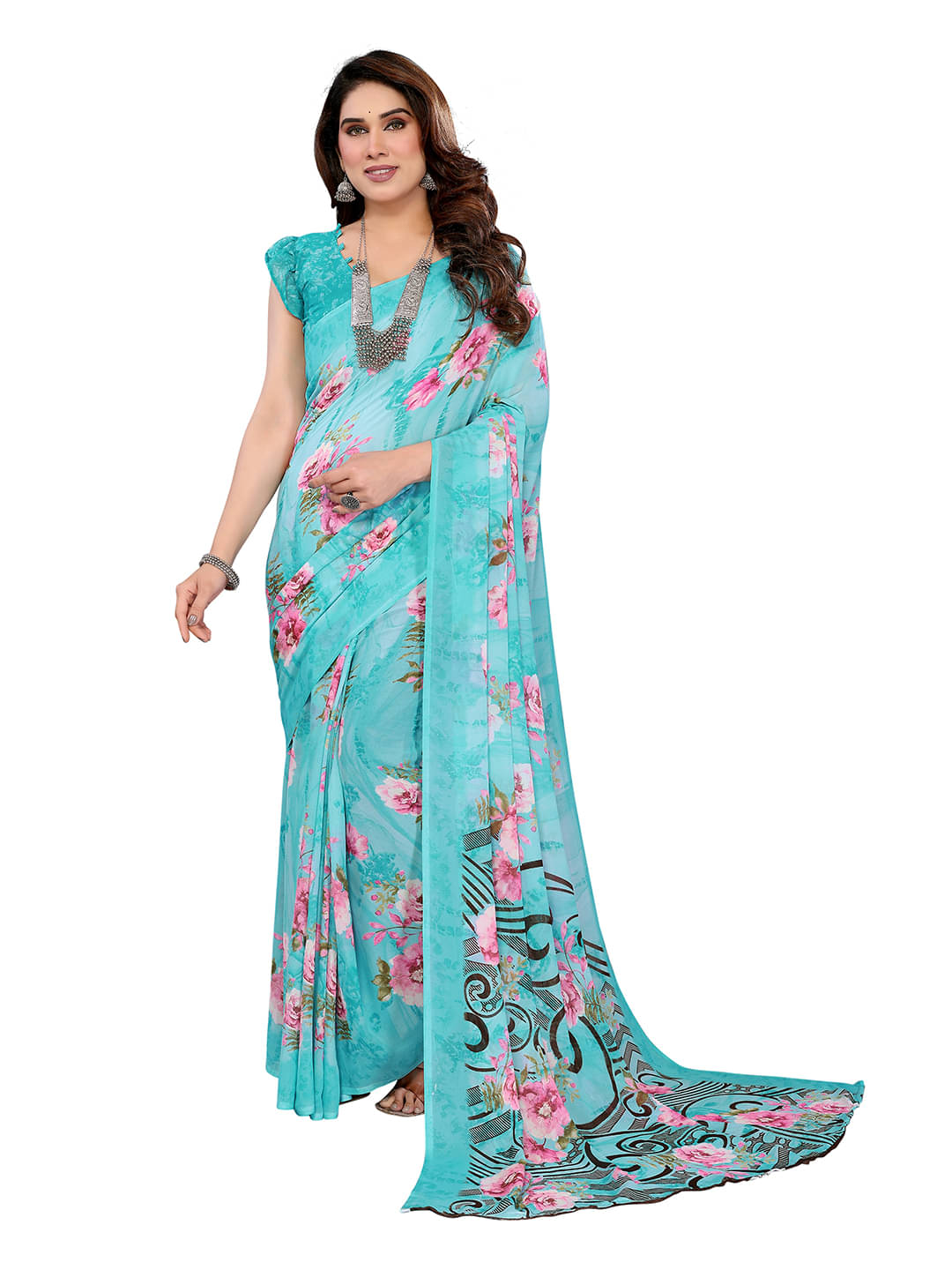 ANAND SAREES Georgette Printed Ilkal Saree With Unstitched Blouse Piece ( Rama ) ANAND SAREES Georgette Printed Ilkal Saree With Unstitched Blouse Piece ( Rama )