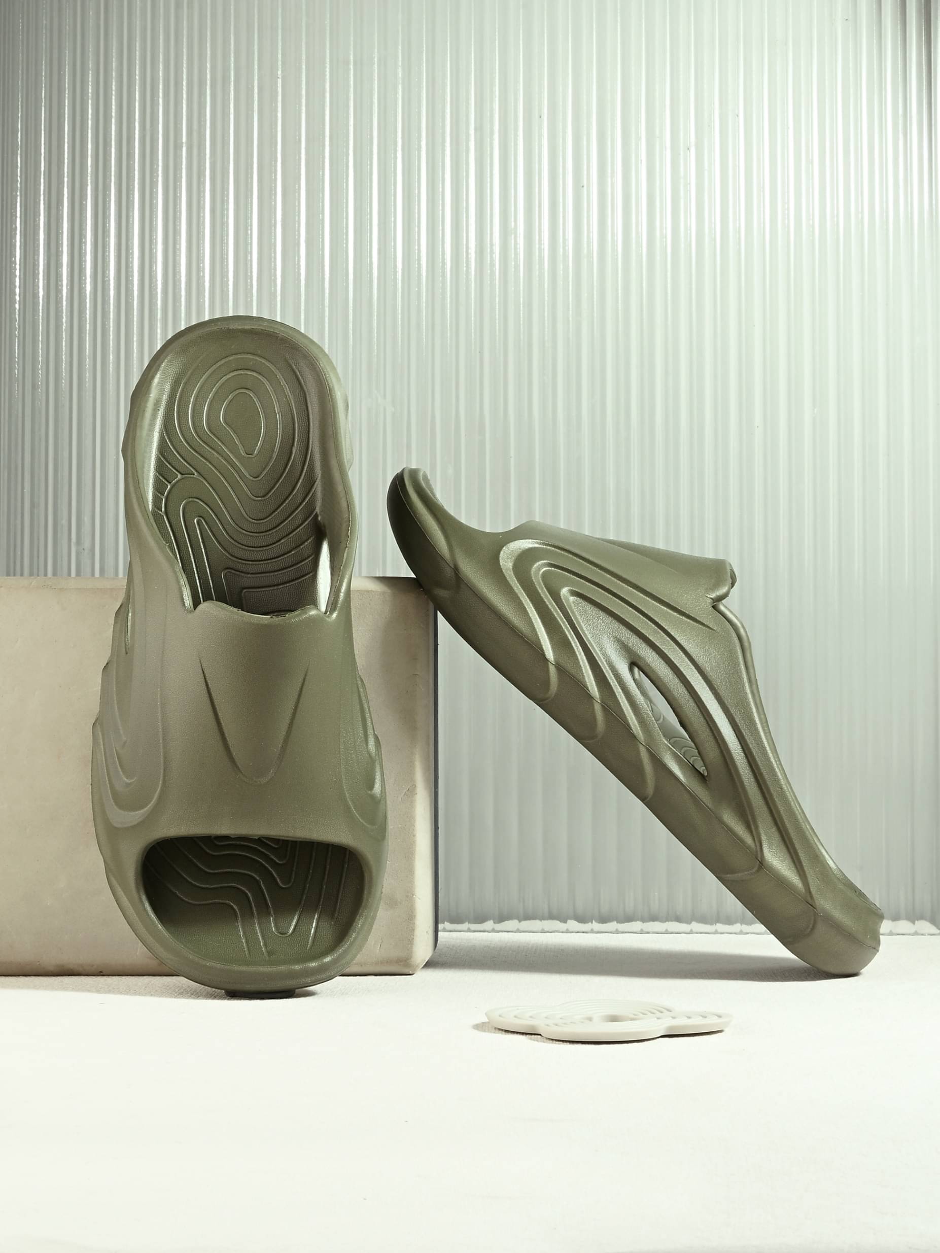     			Afrojack Green Men's Slide Flip Flop