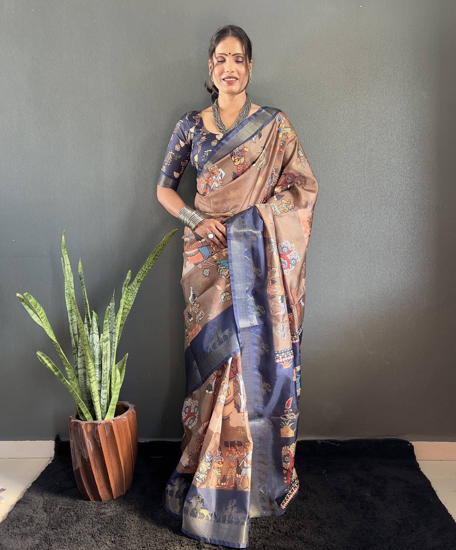     			Apnisha Art Silk Embellished Paithani Sarees With Unstitched Blouse Piece ( Brown )
