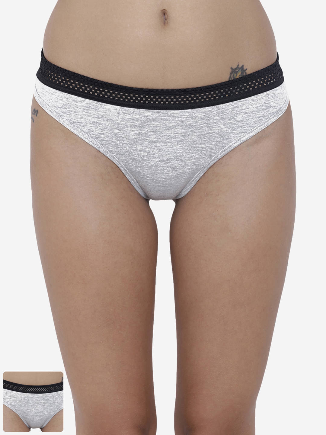 BASIICS By La Intimo Pack of 2 Cotton Lycra Thongs For Women ( Grey Melange ) BASIICS By La Intimo Pack of 2 Cotton Lycra Thongs For Women ( Grey Melange )