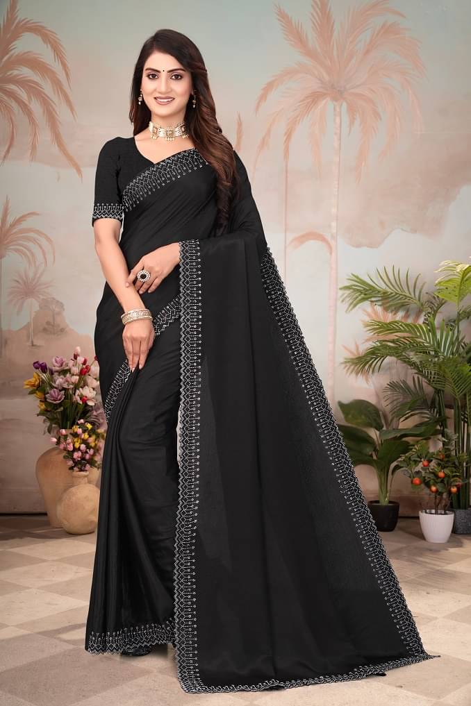     			BATHANI CREATION Georgette Embellished Bhagalpuri Saree With Unstitched Blouse Piece ( Black )
