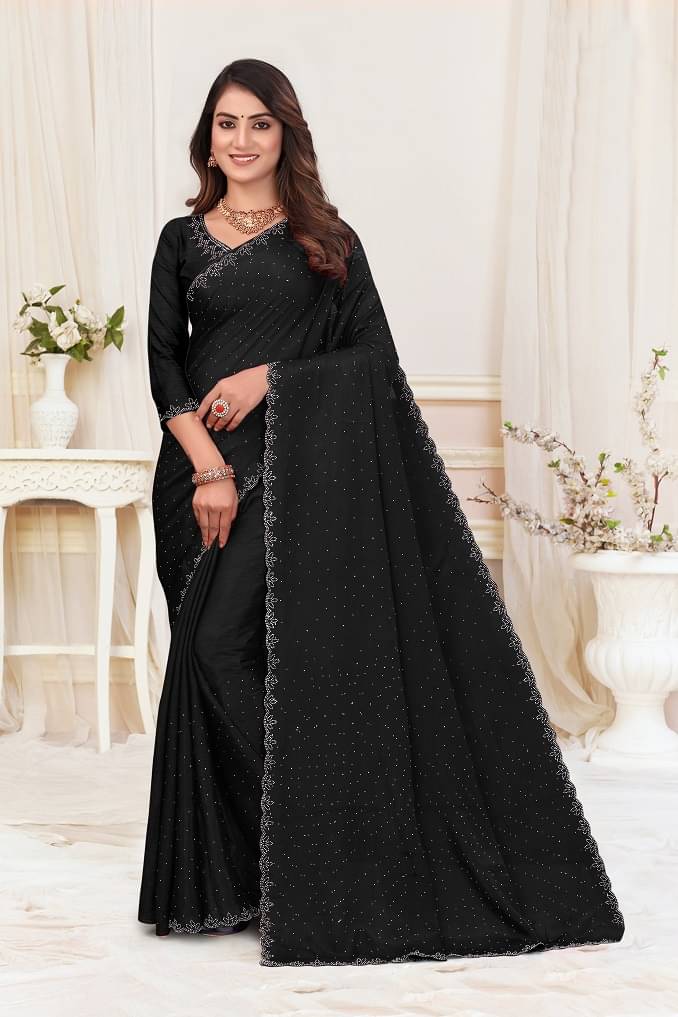     			BATHANI CREATION Georgette Embellished Bhagalpuri Saree With Unstitched Blouse Piece ( Black )