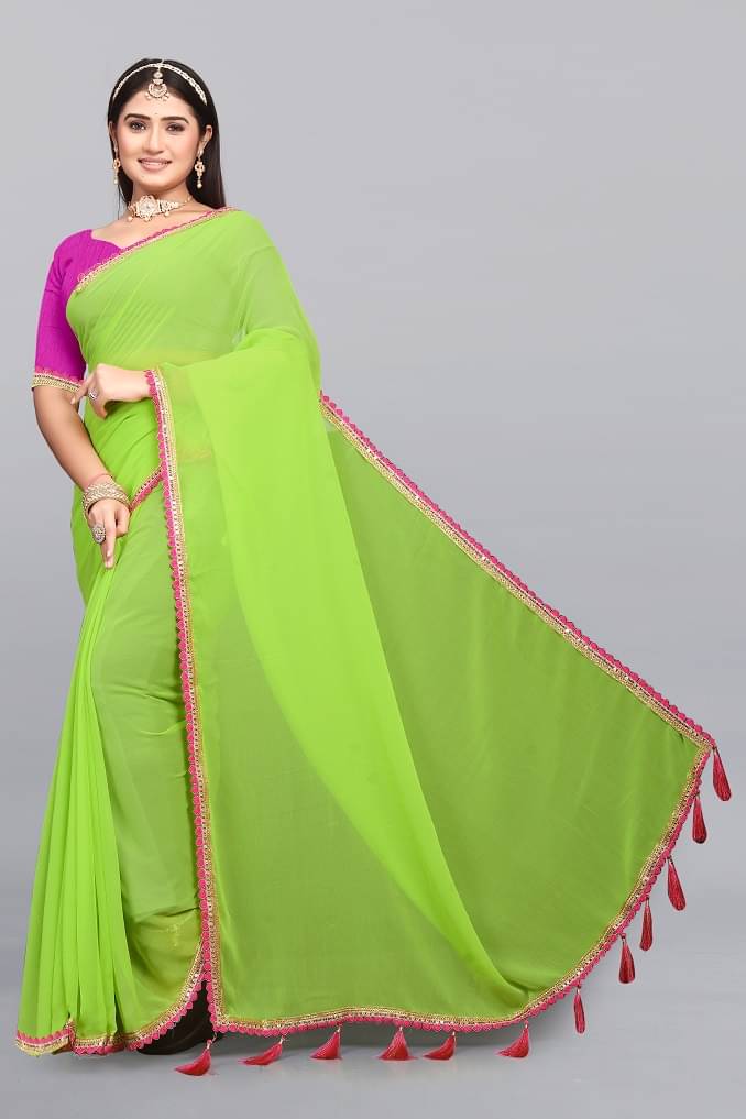 BATHANI CREATION Georgette Embroidered Phulkari saree With Unstitched Blouse Piece ( Green ) BATHANI CREATION Georgette Embroidered Phulkari saree With Unstitched Blouse Piece ( Green )