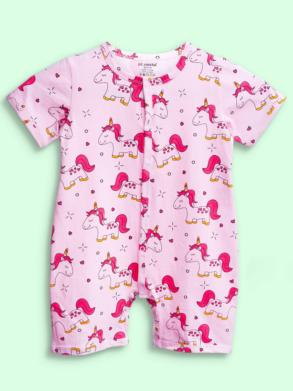 Be Awara Pack of 1 Unisex for Baby Cotton Rompers ( Pink )