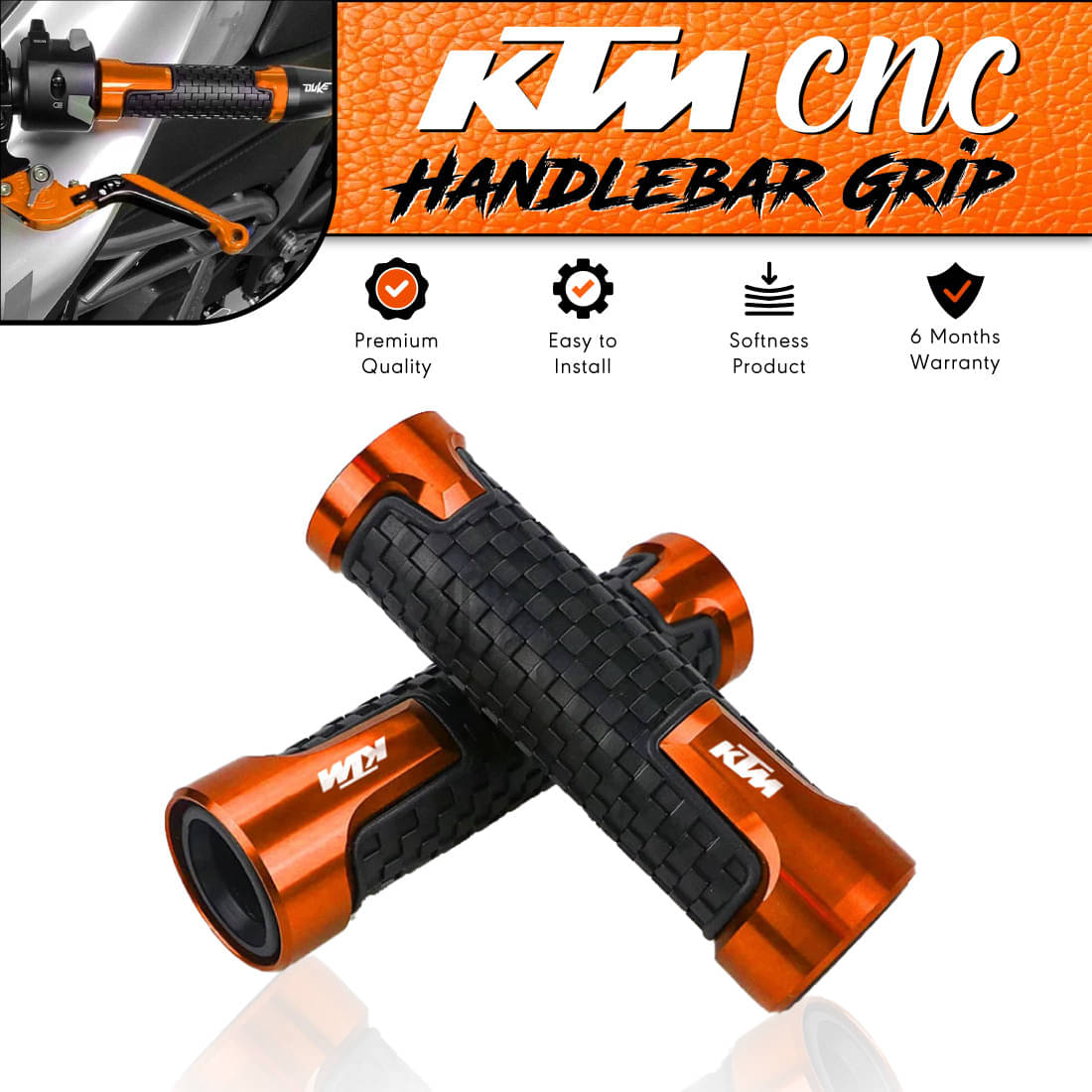 Bike Handlebar Hand Grip Cover | CNC Aluminium & Rubber with Criss Cross Design For Duke Bike Handlebar Hand Grip Cover | CNC Aluminium & Rubber with Criss Cross Design For Duke