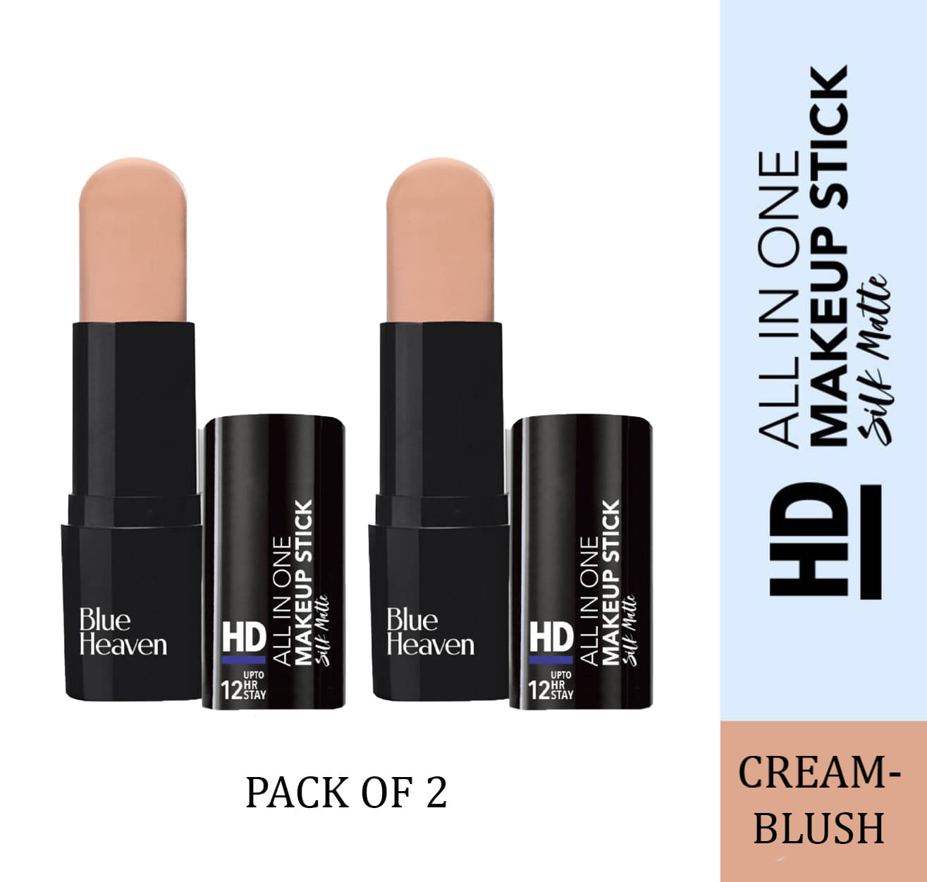     			Blue Heaven Uhd Makeup Stick Silk Matte, 10 gm, Cream (Pack of 2)