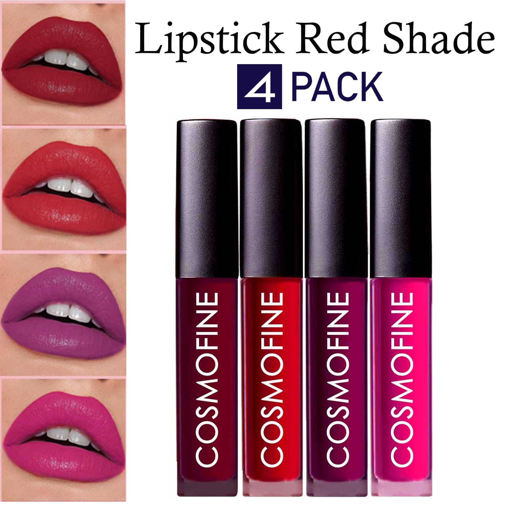     			COSMOFINE Red,Maroon,Magenta,Purple Matte Waterproof Liquid Lipstick ( Pack of 4 )