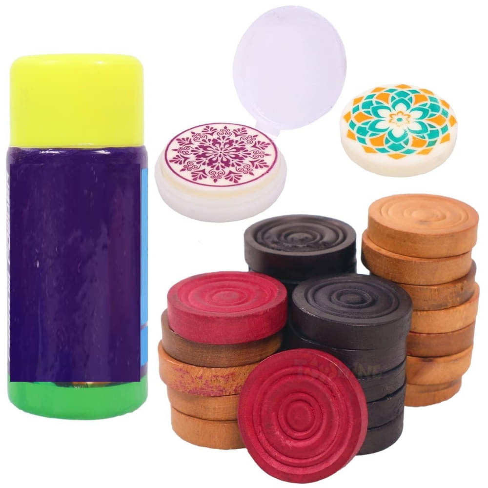 Carrom Playing Coins and Powder - 24 Wooden Coins 2 Striker 1 Carrom Powder Carrom Playing Coins and Powder - 24 Wooden Coins 2 Striker 1 Carrom Powder