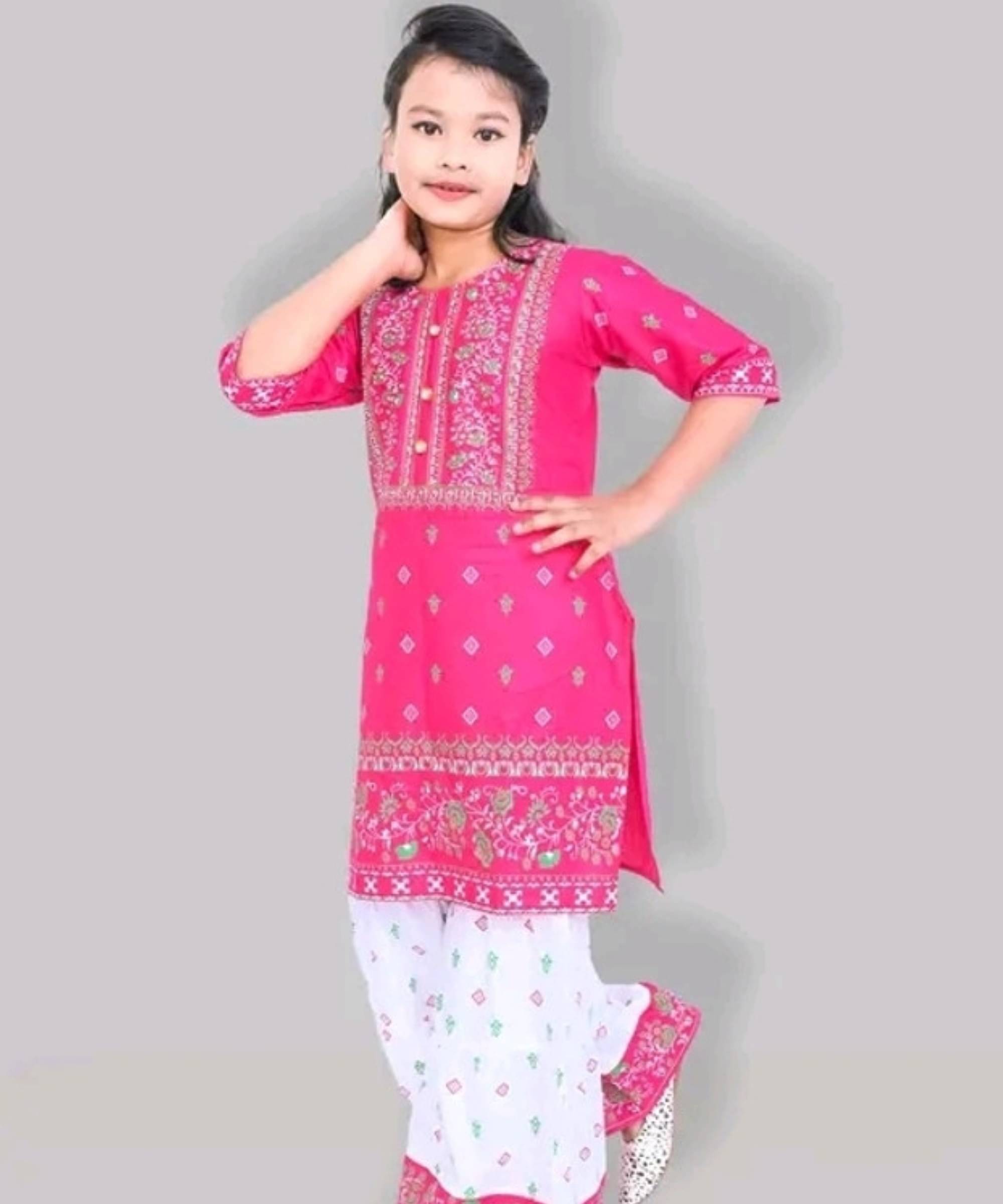     			DarjiFashion Girls Nylon Kurti with Pants ( Pack of 1 , Pink )