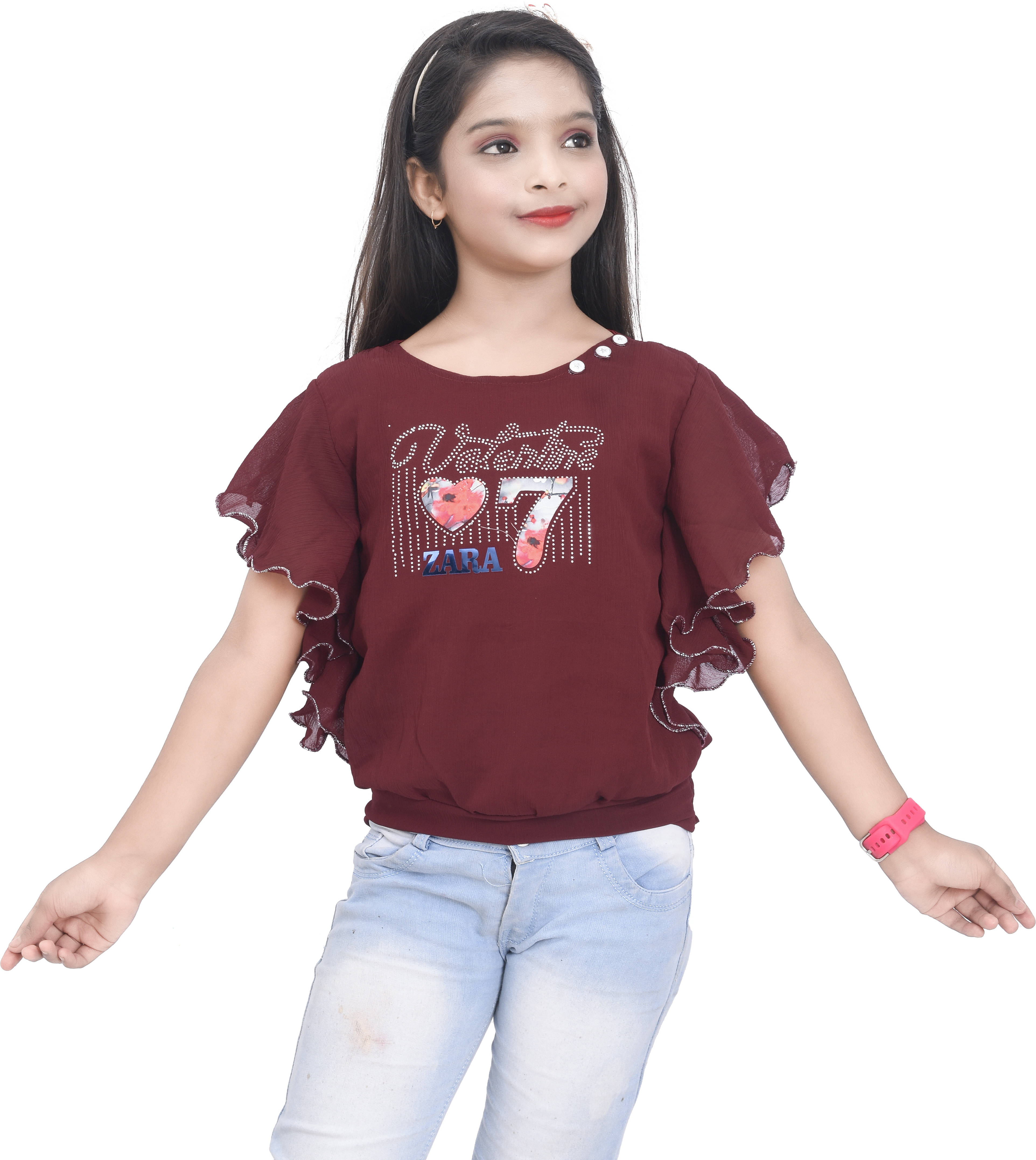     			DarjiFashion Pack of 1 Girls Chiffon Top ( Maroon )