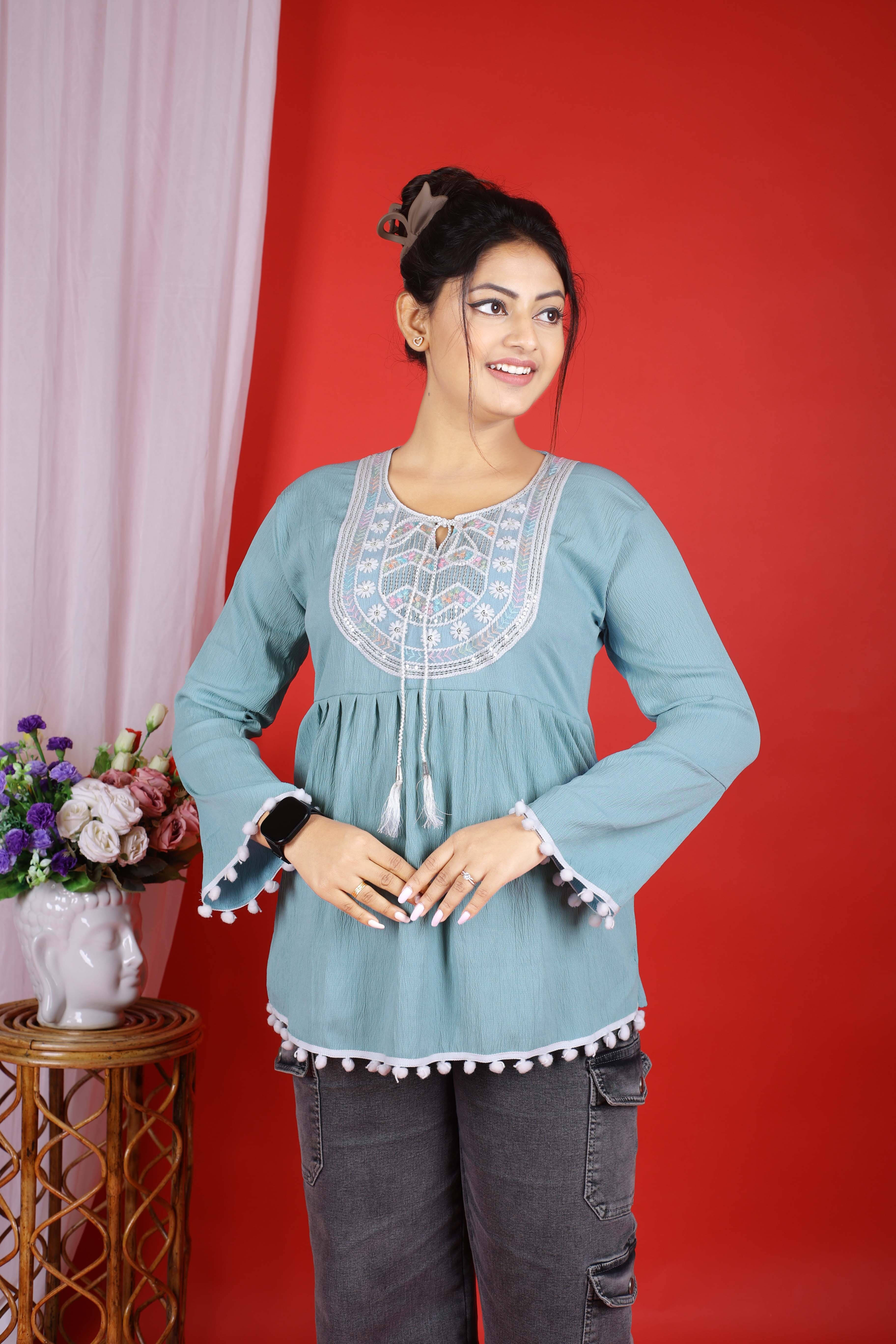     			DarjiFashion Pack of 1 Girls Cotton Blend Top ( Blue )
