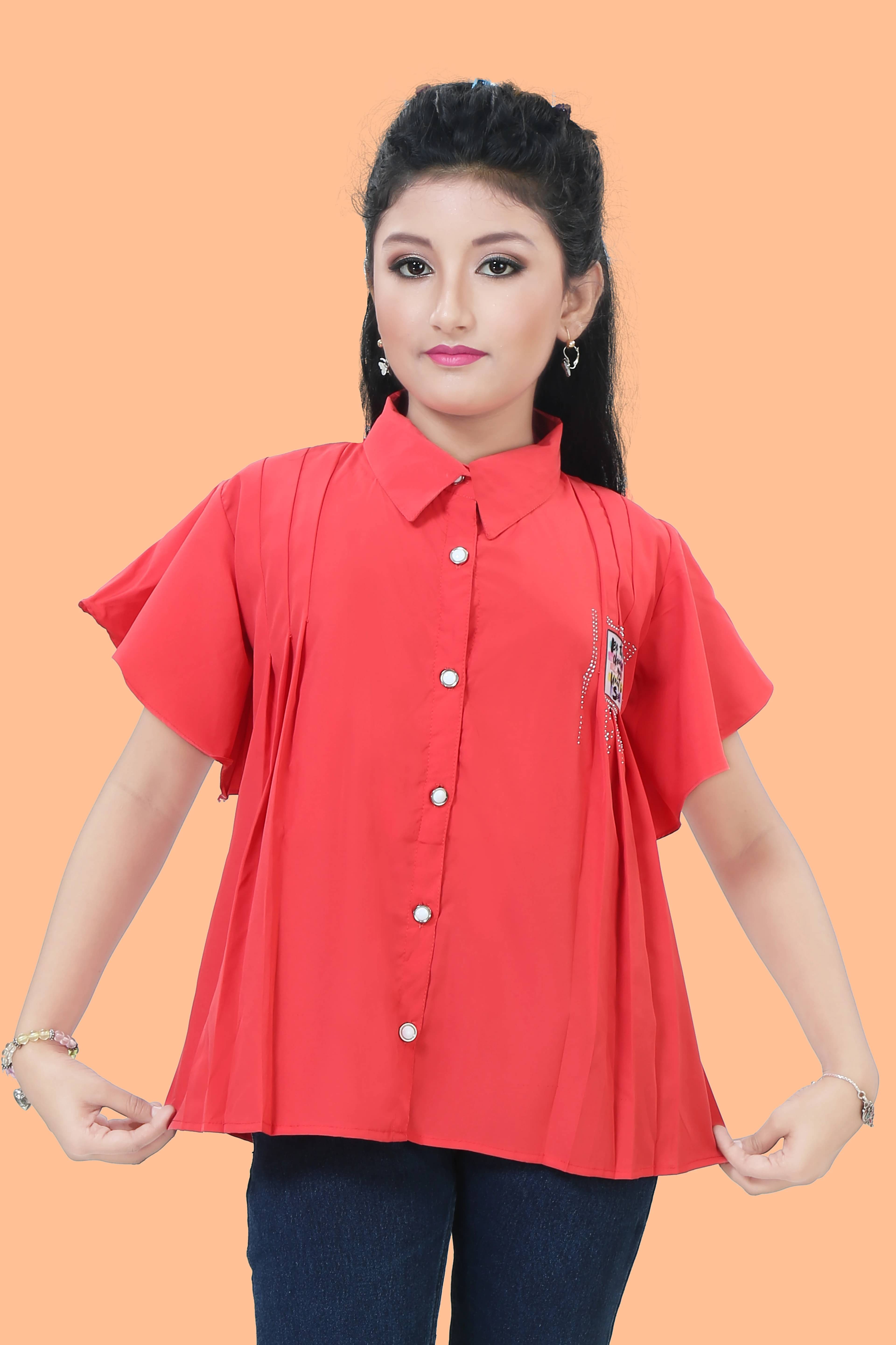     			DarjiFashion Pack of 1 Girls Cotton Blend Top ( Red )