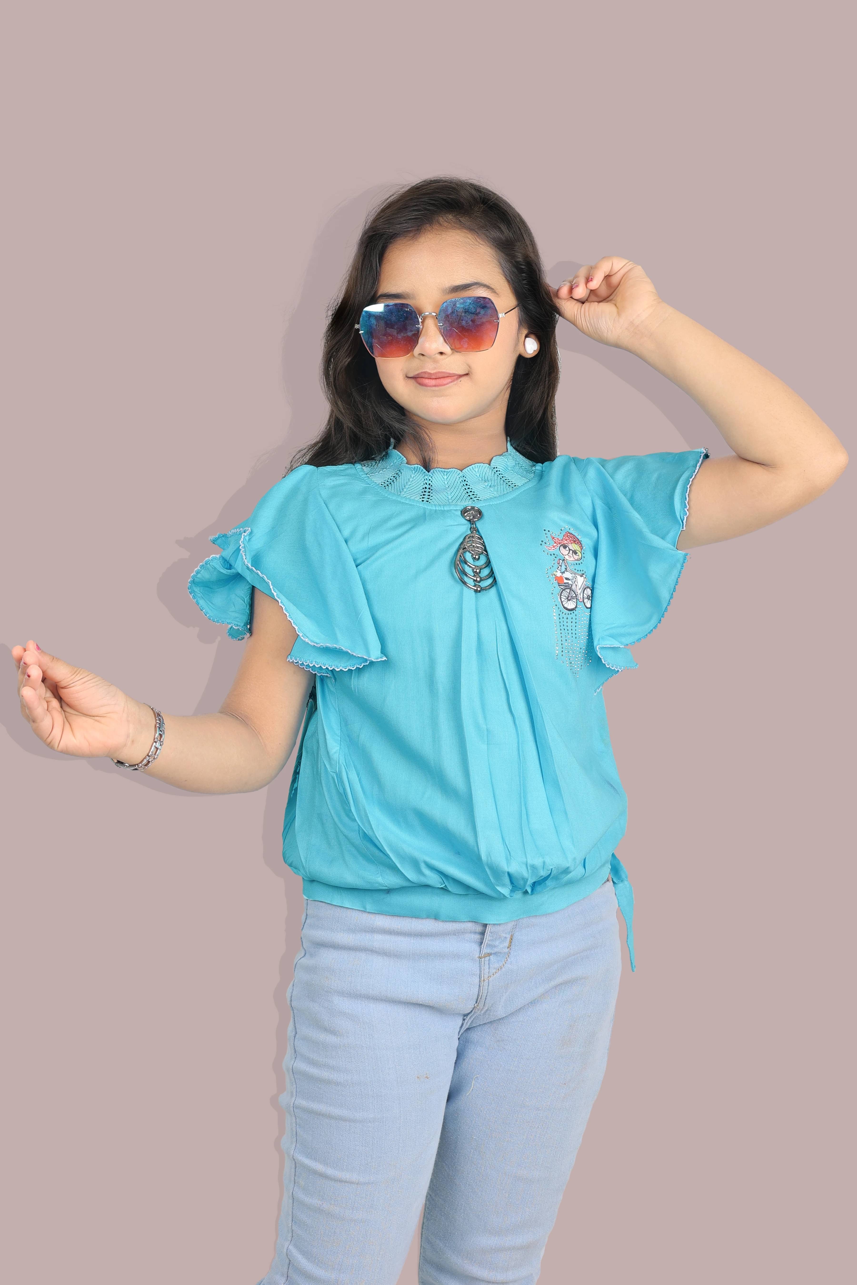     			DarjiFashion Pack of 1 Girls Rayon Top ( Blue )