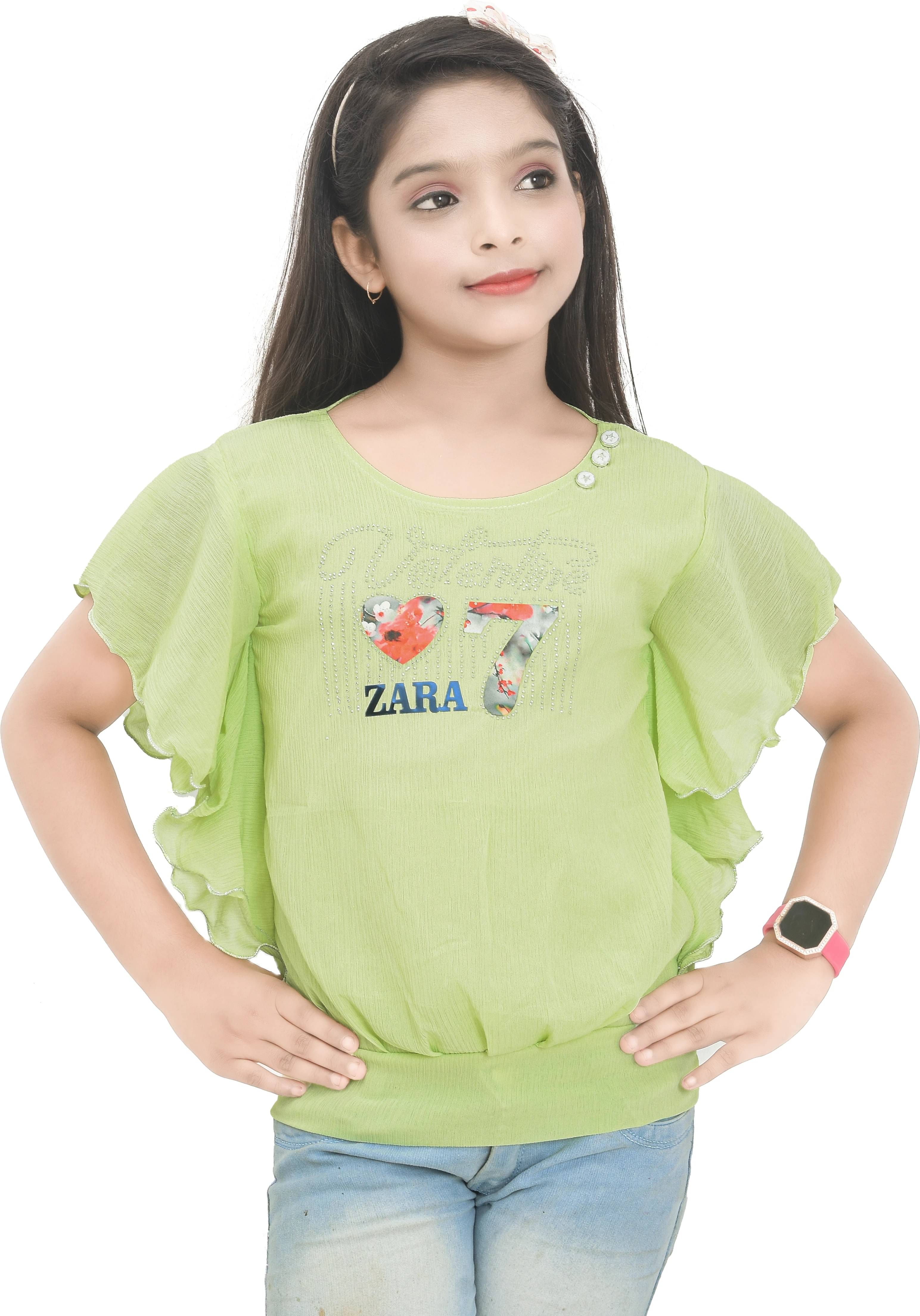     			DarjiFashion Pack of 1 Girls Chiffon Top ( Green )
